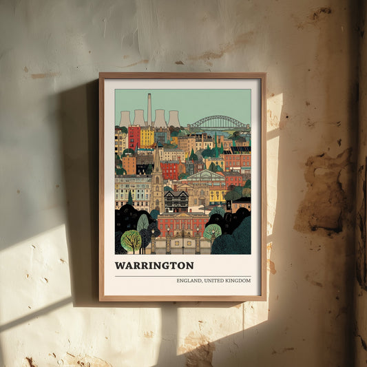 Warrington Travel Poster - Town Hall Golden Gates and Transporter Bridge Art Print - Storybook Cheshire Illustration V2 3/3