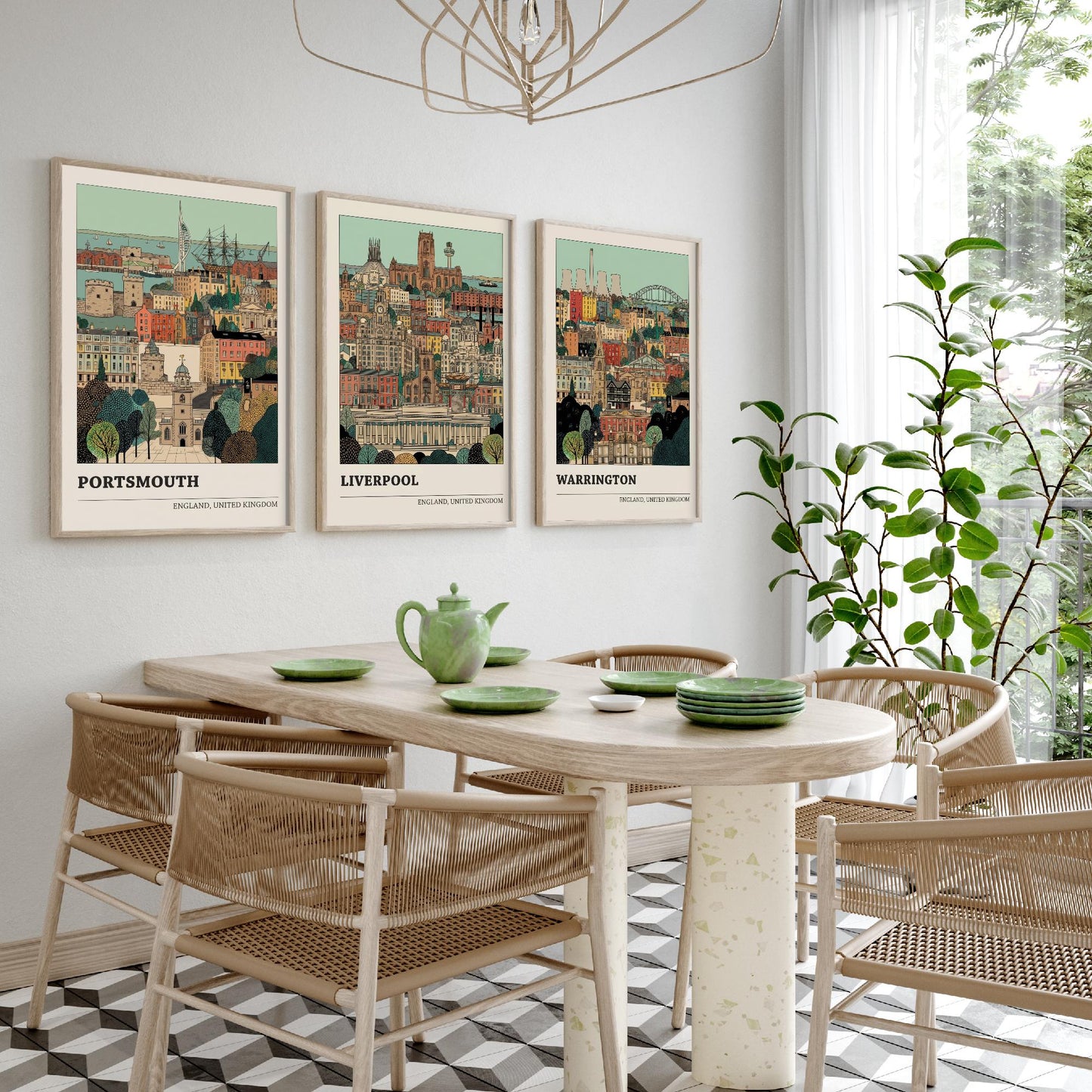 Portsmouth, Liverpool and Warrington Set of Three Art Prints - 3 Intricate English Cityscape Posters - Detailed Illustration V2