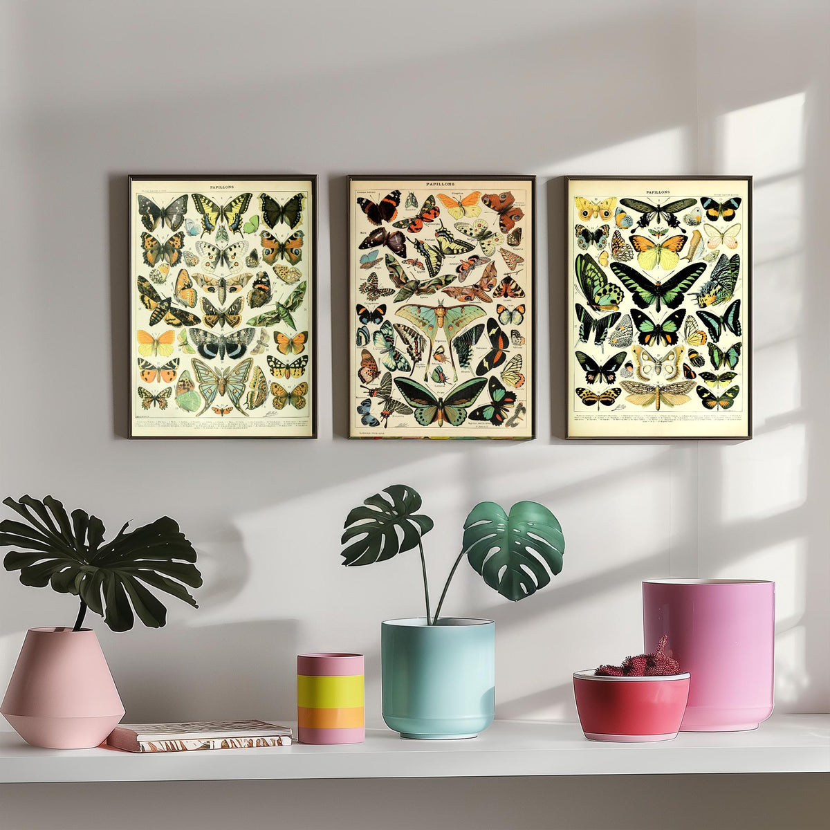 Adolphe Millot Butterflies Set of Three Art Prints - 3 Vintage French Papillons Plates - Natural History Poster Illustration V1
