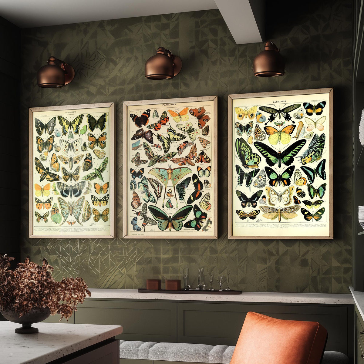 Adolphe Millot Butterflies Set of Three Art Prints - 3 Vintage French Papillons Plates - Natural History Poster Illustration V1