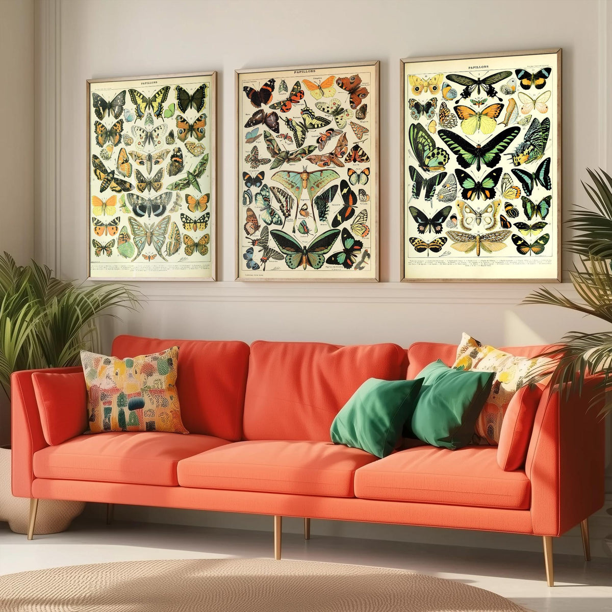 Adolphe Millot Butterflies Set of Three Art Prints - 3 Vintage French Papillons Plates - Natural History Poster Illustration V1