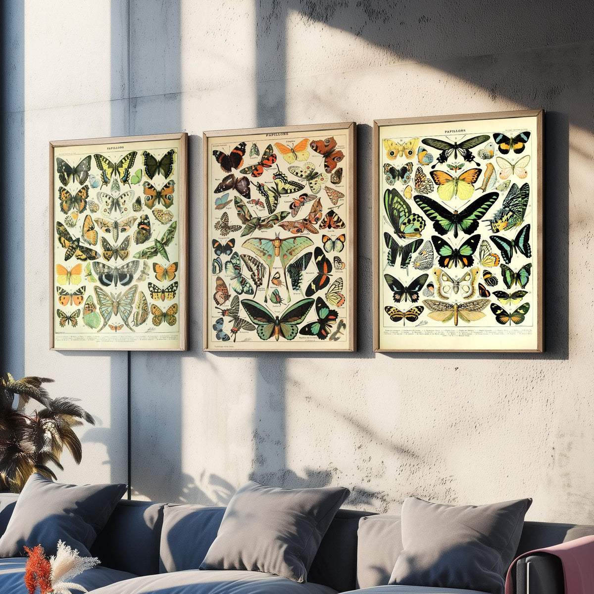 Adolphe Millot Butterflies Set of Three Art Prints - 3 Vintage French Papillons Plates - Natural History Poster Illustration V1