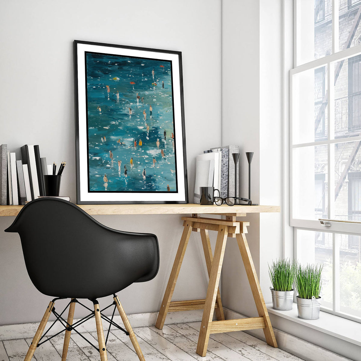 Aberystwyth South Beach Travel Poster - Aerial Beach Art Print - Impasto Beach Painting - Ceredigion Panel 1/3