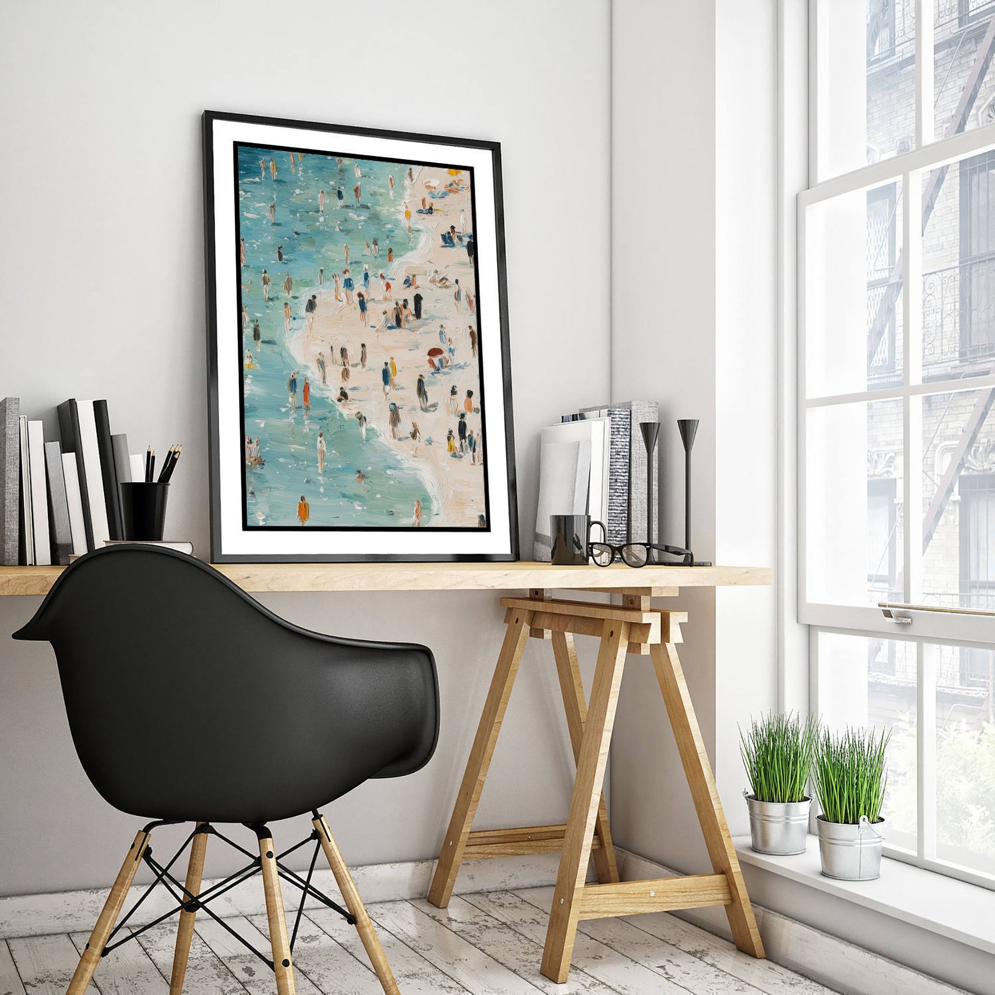 Aberystwyth South Beach Travel Poster - Aerial Beach Art Print - Impasto Beach Painting - Ceredigion Panel 2/3