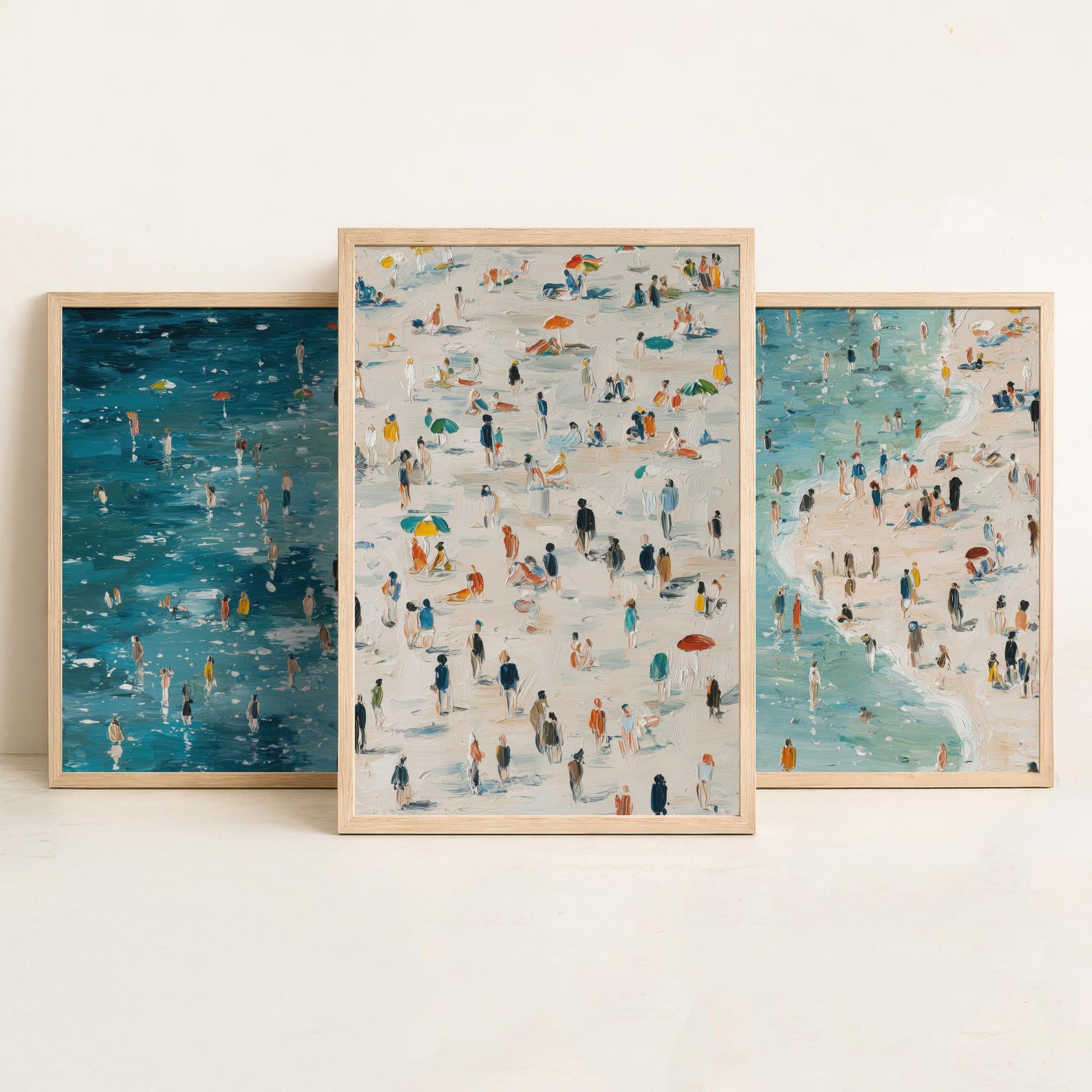 Aberystwyth South Beach Set of Three Prints - Aerial Ceredigion Wales Posters - Palette Knife Oil Painting - Cardigan Bay Wall Art