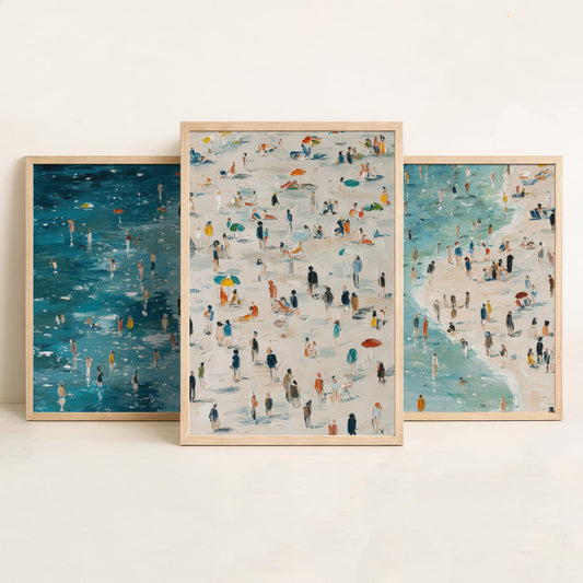 Aberystwyth South Beach Set of Three Prints - Aerial Ceredigion Wales Posters - Palette Knife Oil Painting - Cardigan Bay Wall Art
