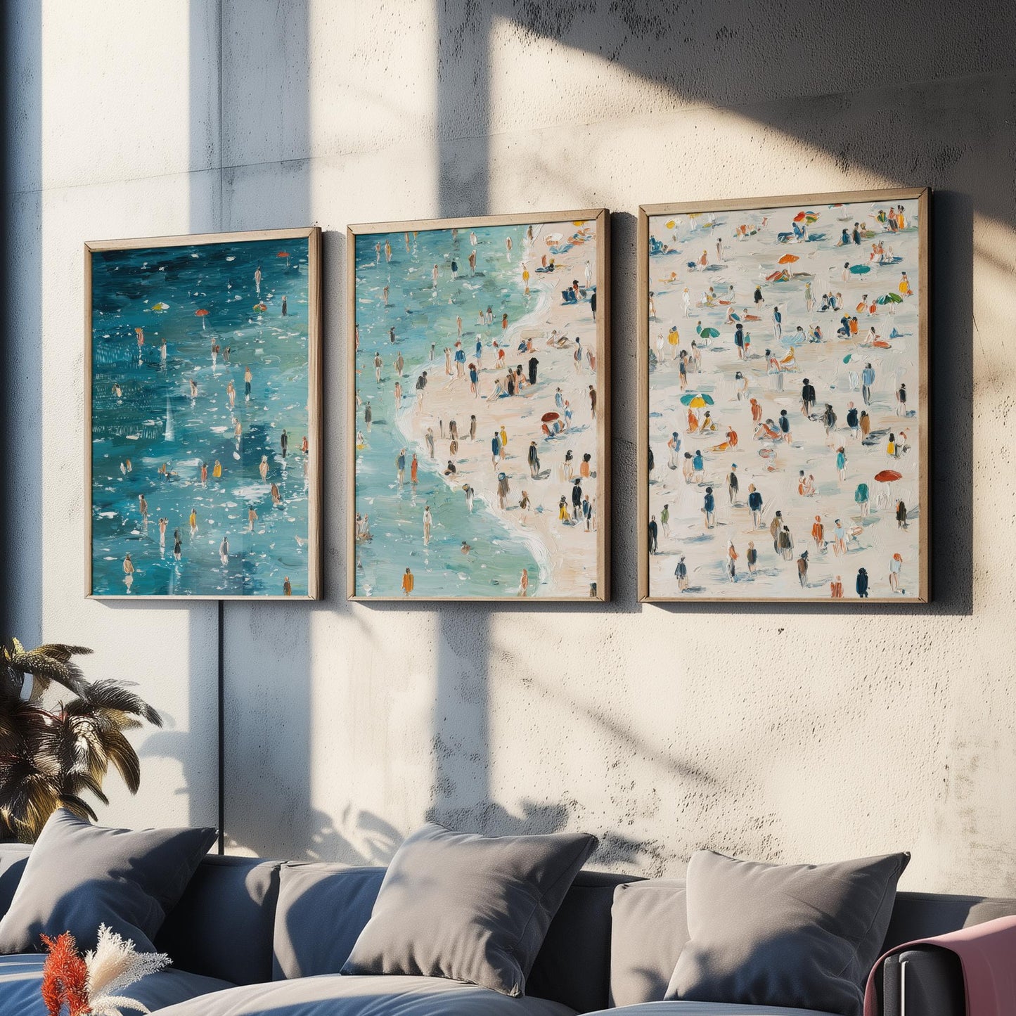 Aberystwyth South Beach Set of Three Prints - Aerial Ceredigion Wales Posters - Palette Knife Oil Painting - Cardigan Bay Wall Art