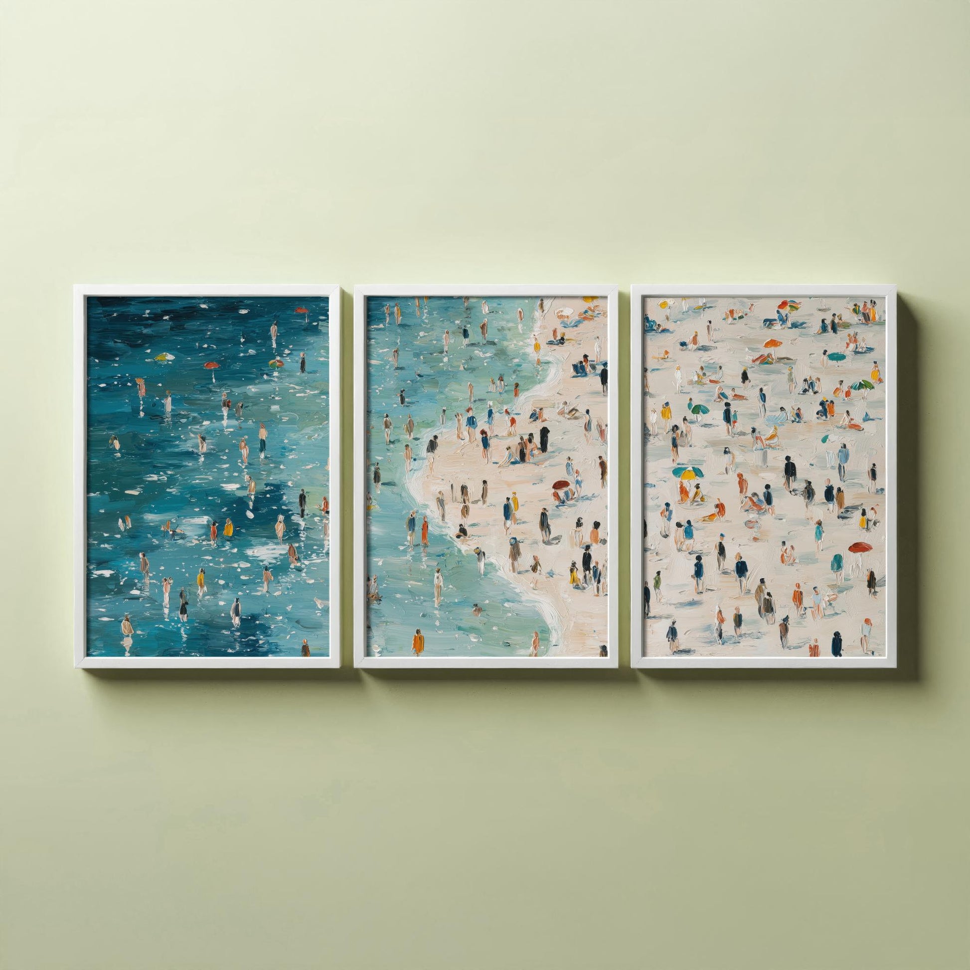 Aberystwyth South Beach Set of Three Prints - Aerial Ceredigion Wales Posters - Palette Knife Oil Painting - Cardigan Bay Wall Art