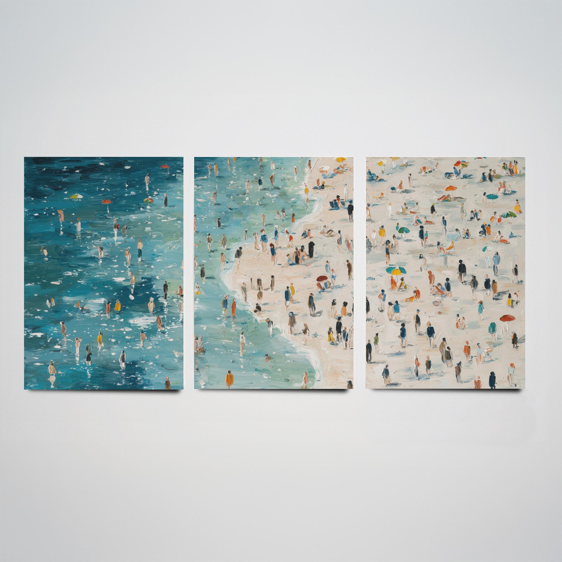 Aberystwyth South Beach Set of Three Prints - Aerial Ceredigion Wales Posters - Palette Knife Oil Painting - Cardigan Bay Wall Art