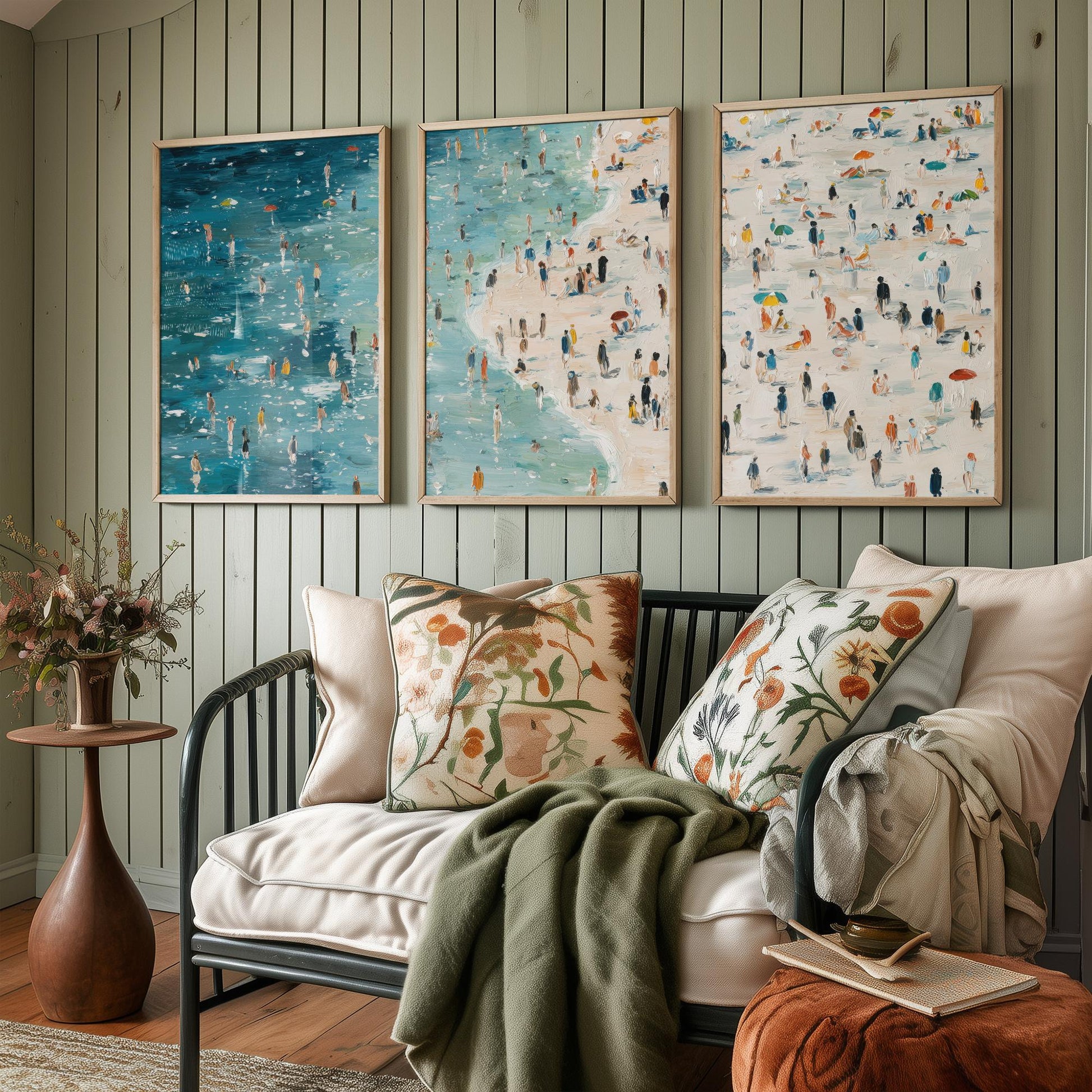 Aberystwyth South Beach Set of Three Prints - Aerial Ceredigion Wales Posters - Palette Knife Oil Painting - Cardigan Bay Wall Art