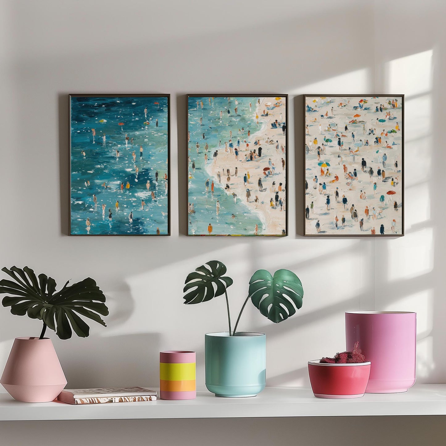 Aberystwyth South Beach Set of Three Prints - Aerial Ceredigion Wales Posters - Palette Knife Oil Painting - Cardigan Bay Wall Art