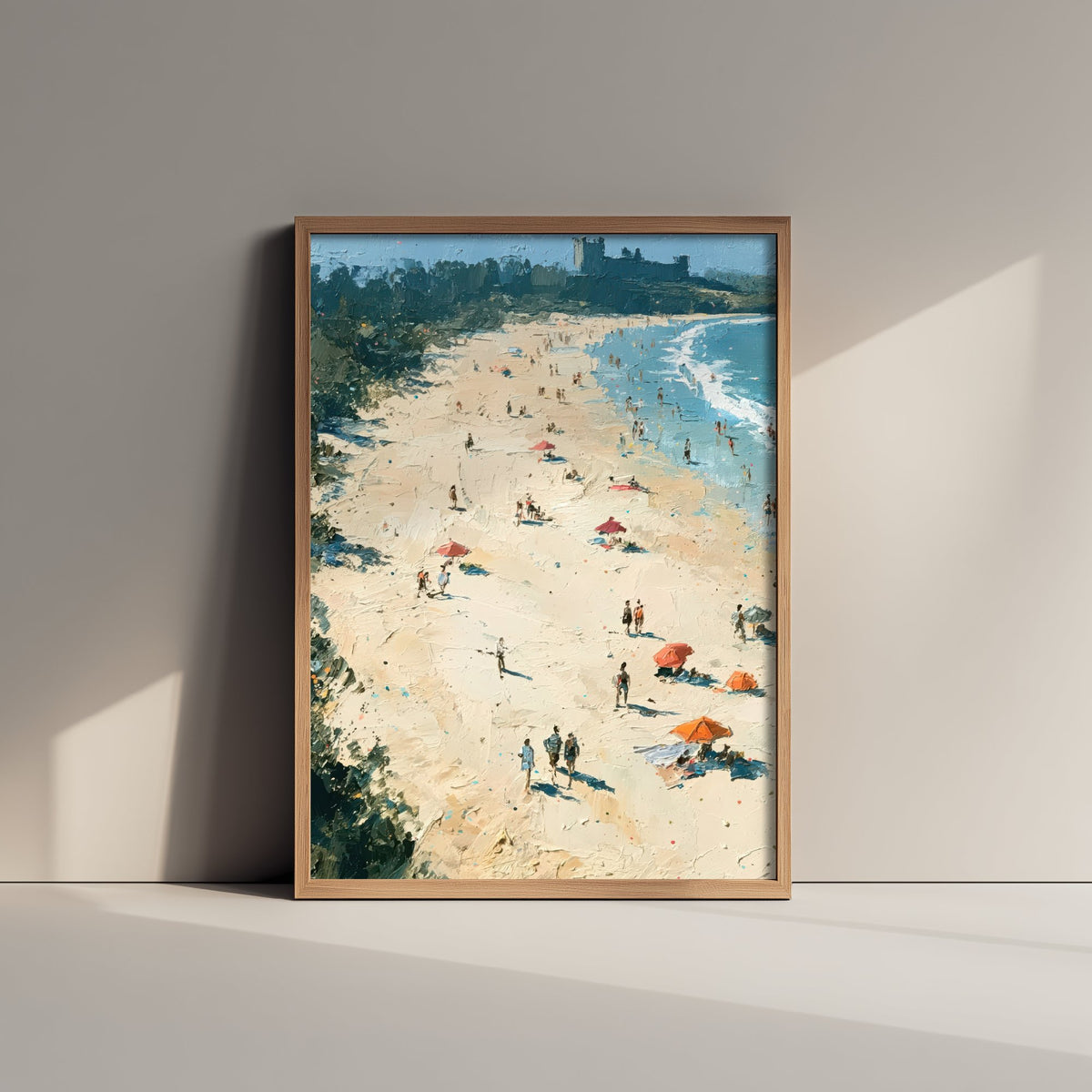 Bamburgh Beach Travel Poster - Aerial Beach Art Print - Impasto Beach Painting - Northumberland Panel 1/3