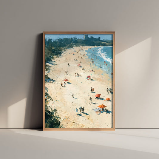 Bamburgh Beach Travel Poster - Aerial Beach Art Print - Impasto Beach Painting - Northumberland Panel 1/3