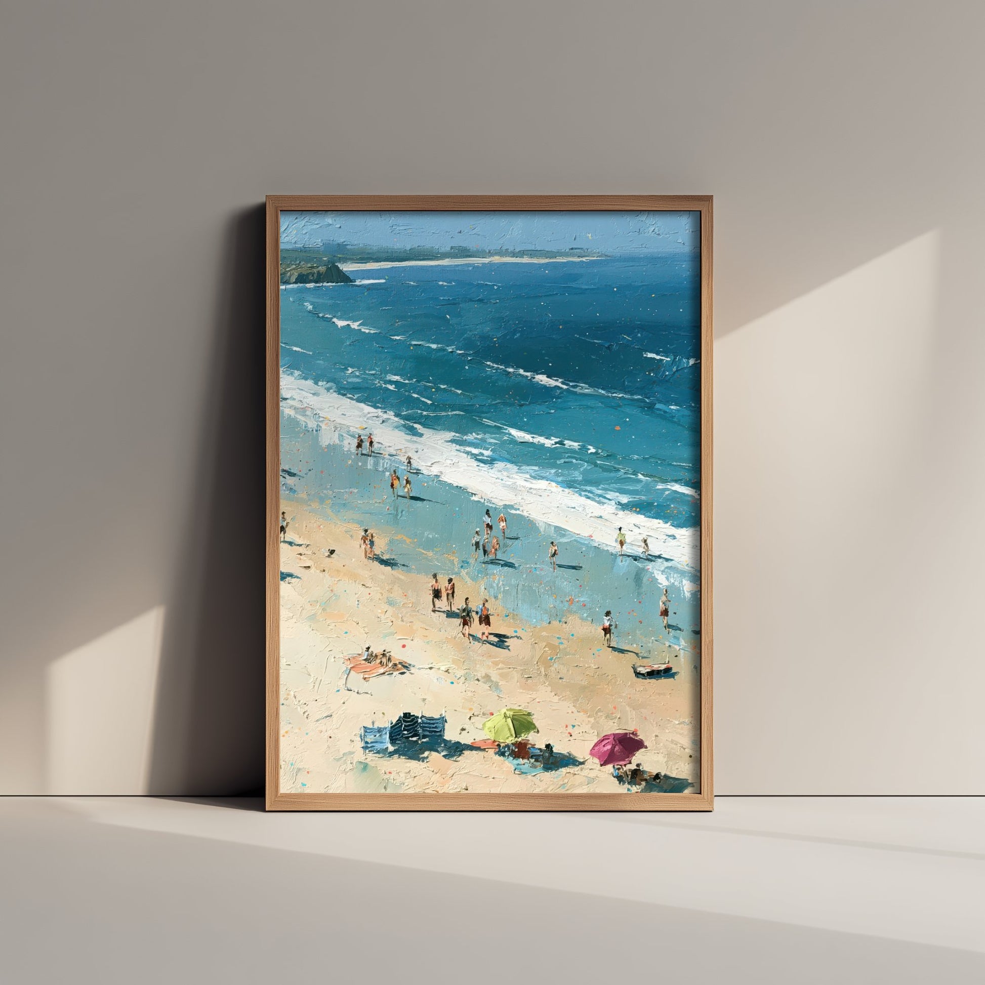 Bamburgh Beach Travel Poster - Aerial Beach Art Print - Impasto Beach Painting - Northumberland Panel 2/3