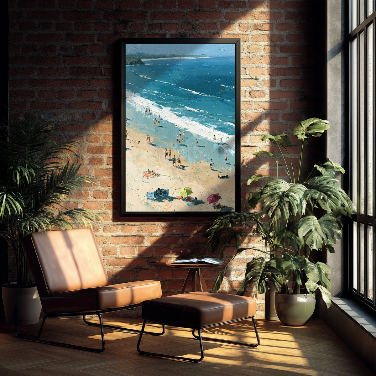 Bamburgh Beach Travel Poster - Aerial Beach Art Print - Impasto Beach Painting - Northumberland Panel 2/3