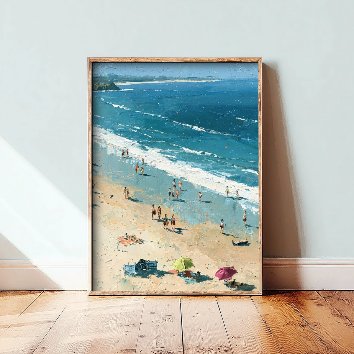 Bamburgh Beach Travel Poster - Aerial Beach Art Print - Impasto Beach Painting - Northumberland Panel 2/3