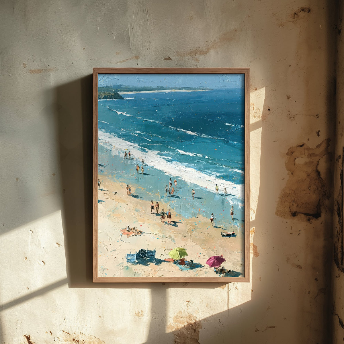 Bamburgh Beach Travel Poster - Aerial Beach Art Print - Impasto Beach Painting - Northumberland Panel 2/3