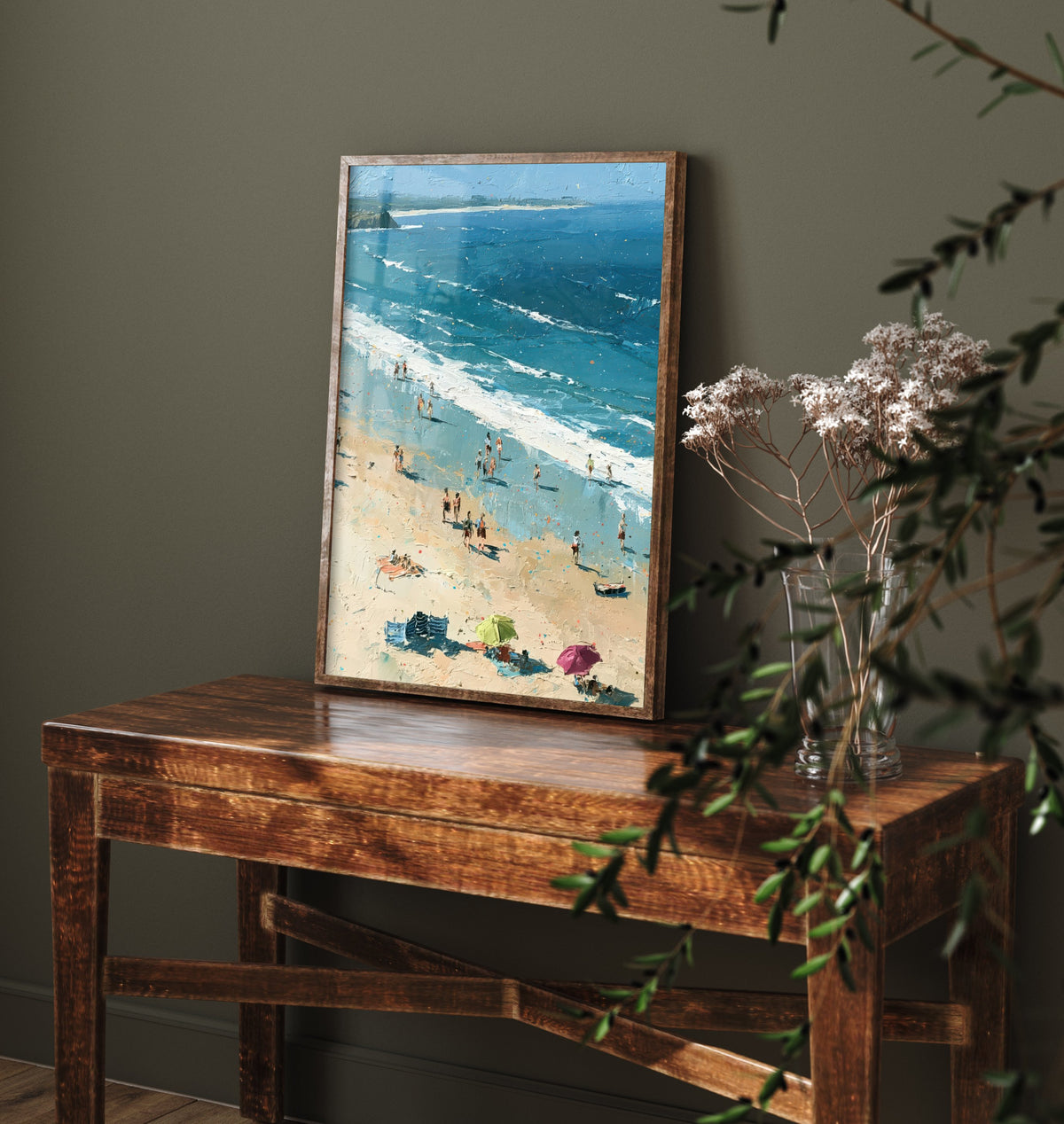 Bamburgh Beach Travel Poster - Aerial Beach Art Print - Impasto Beach Painting - Northumberland Panel 2/3