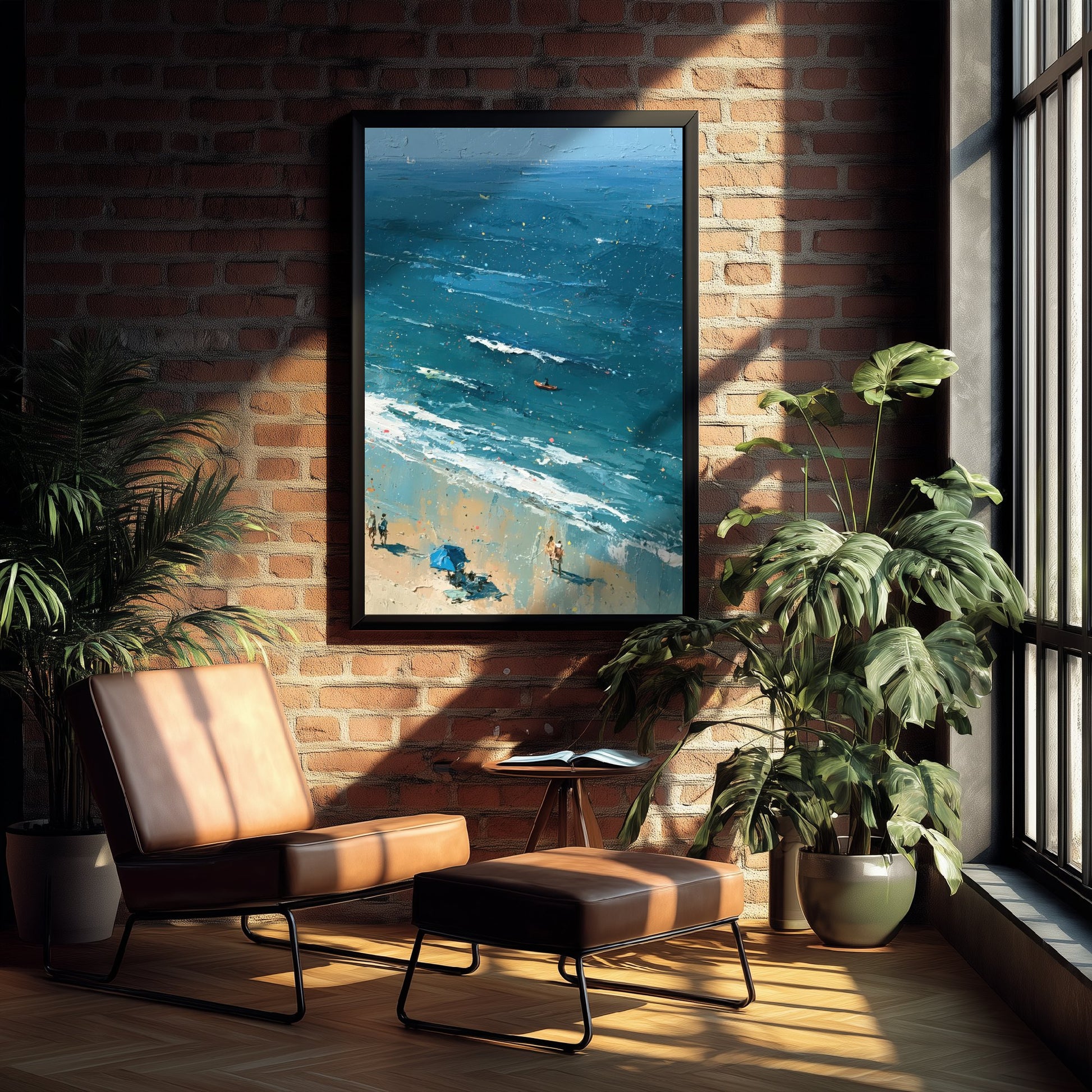 Bamburgh Beach Travel Poster - Aerial Beach Art Print - Impasto Beach Painting - Northumberland Panel 3/3