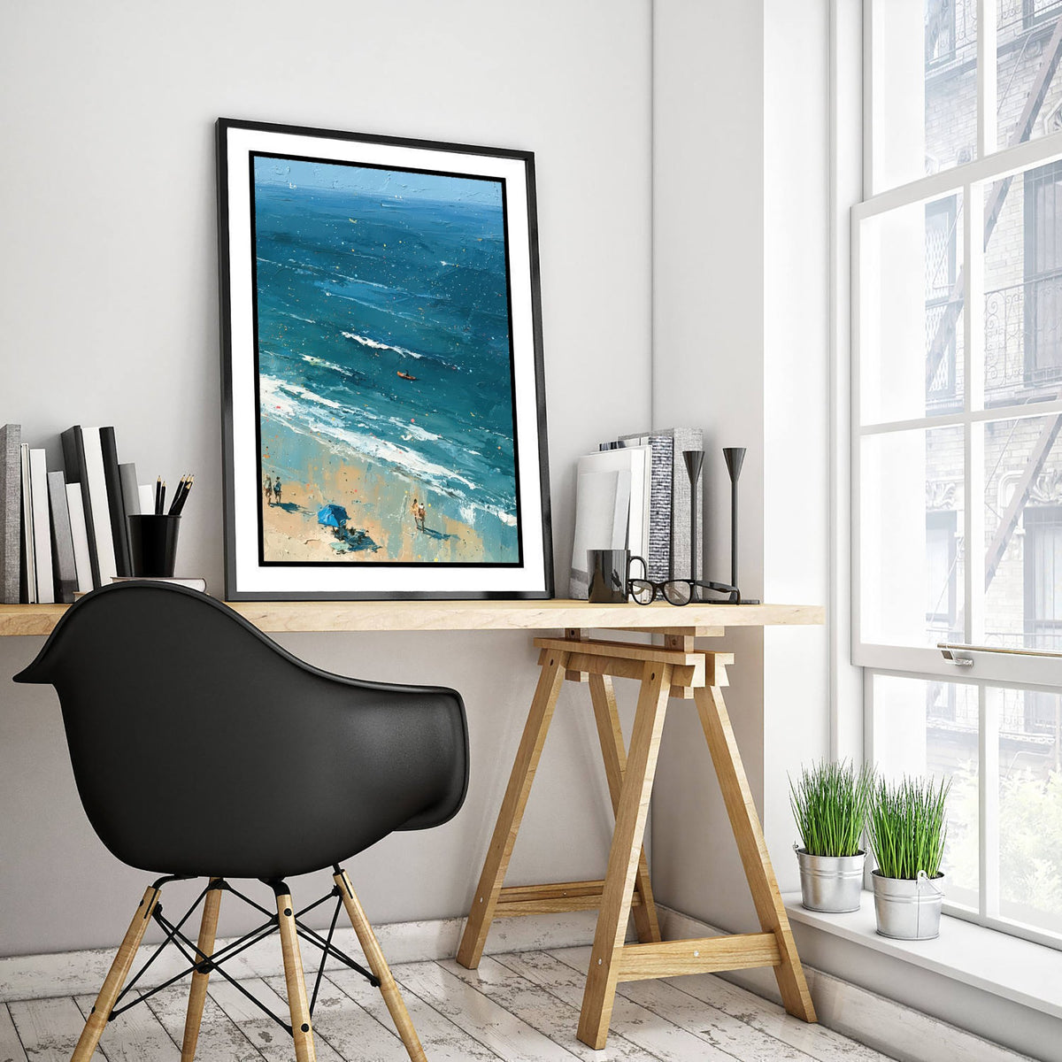 Bamburgh Beach Travel Poster - Aerial Beach Art Print - Impasto Beach Painting - Northumberland Panel 3/3