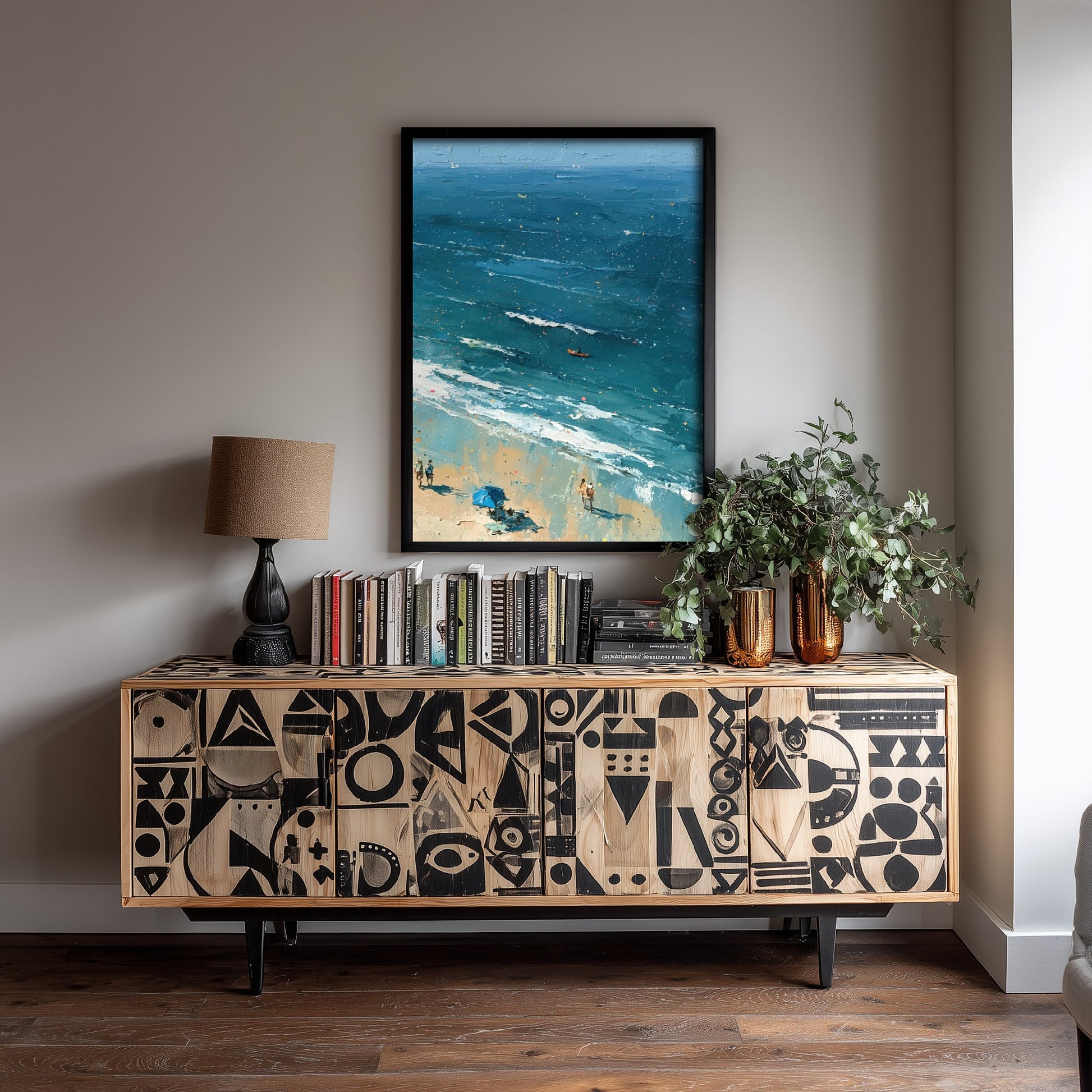 Bamburgh Beach Travel Poster - Aerial Beach Art Print - Impasto Beach Painting - Northumberland Panel 3/3