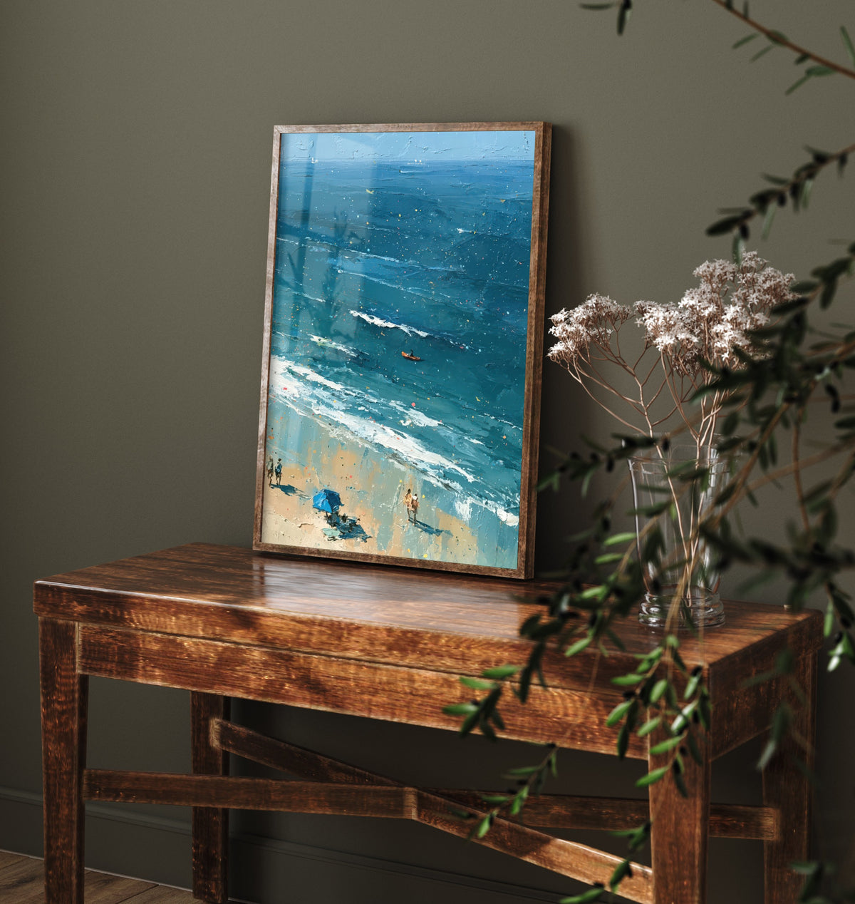 Bamburgh Beach Travel Poster - Aerial Beach Art Print - Impasto Beach Painting - Northumberland Panel 3/3