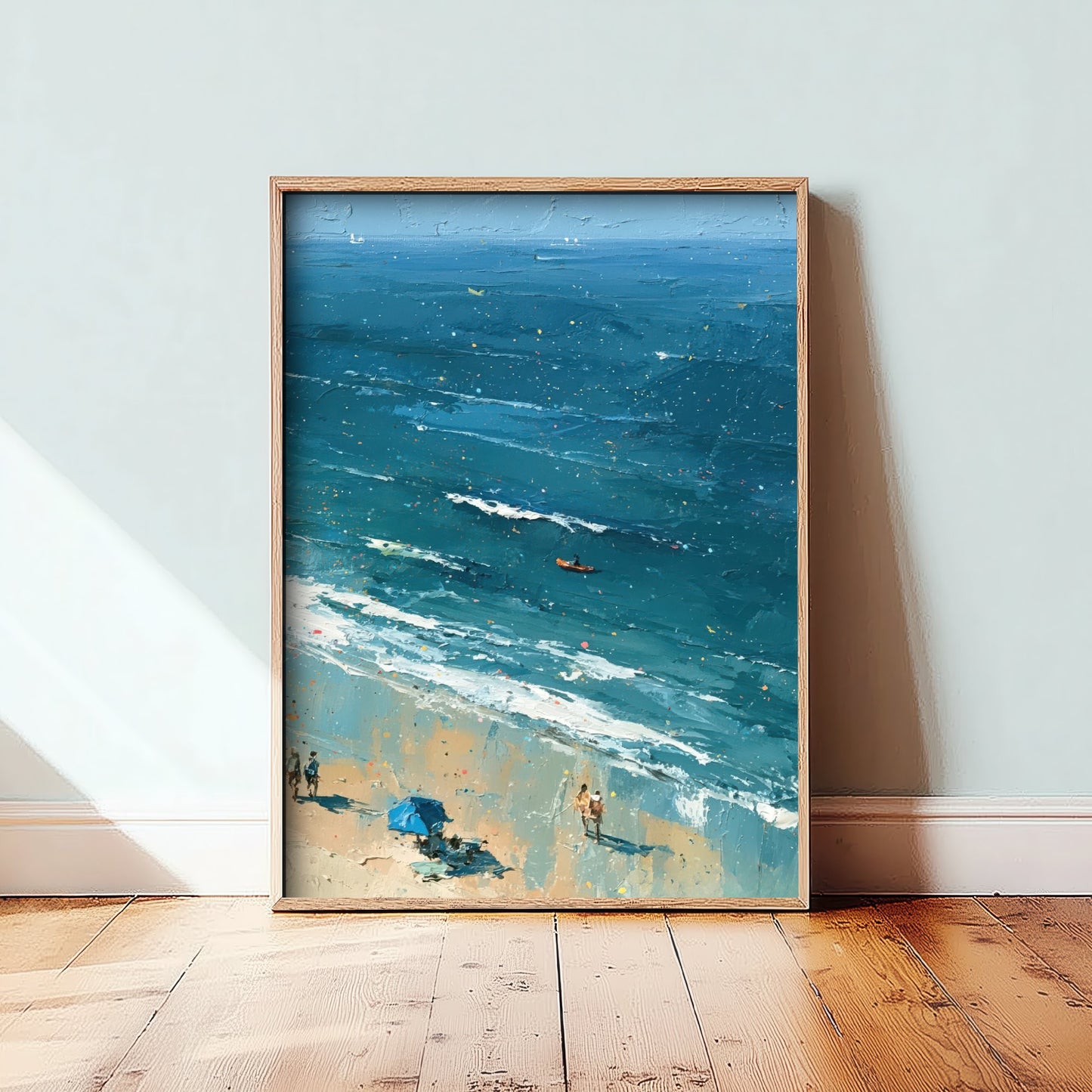 Bamburgh Beach Travel Poster - Aerial Beach Art Print - Impasto Beach Painting - Northumberland Panel 3/3