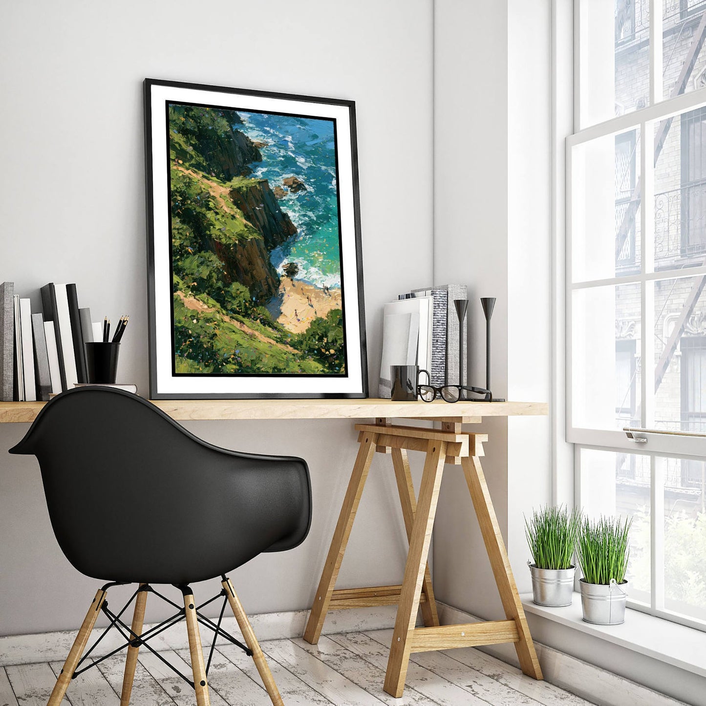 Barafundle Bay Travel Poster - Aerial Beach Art Print - Impasto Beach Painting - Pembrokeshire Panel 1/3