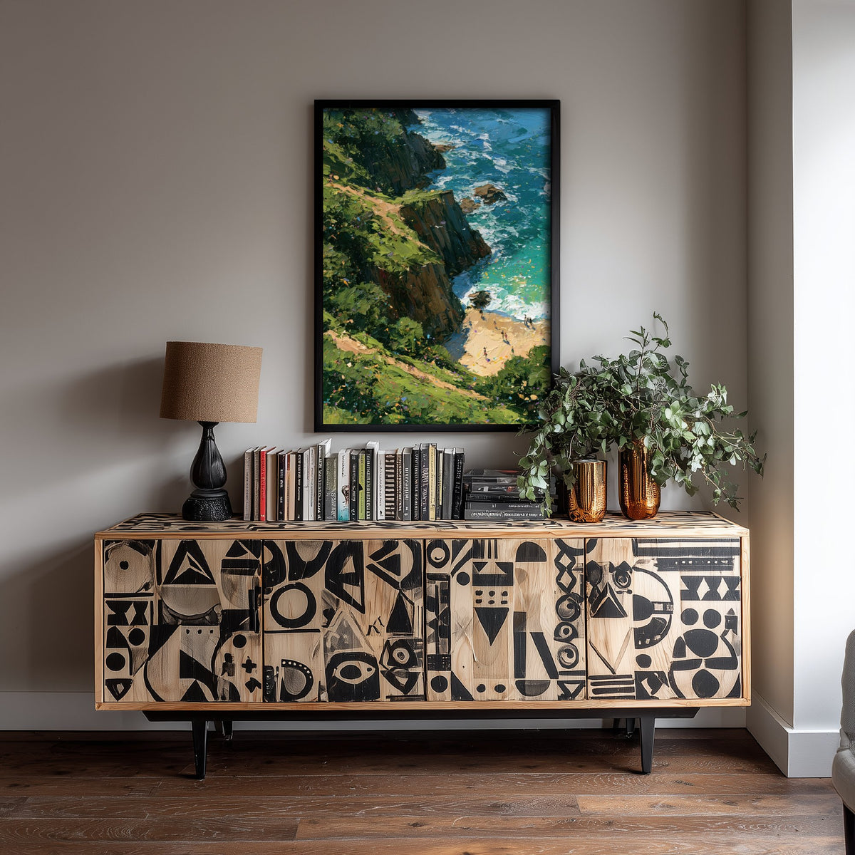 Barafundle Bay Travel Poster - Aerial Beach Art Print - Impasto Beach Painting - Pembrokeshire Panel 1/3