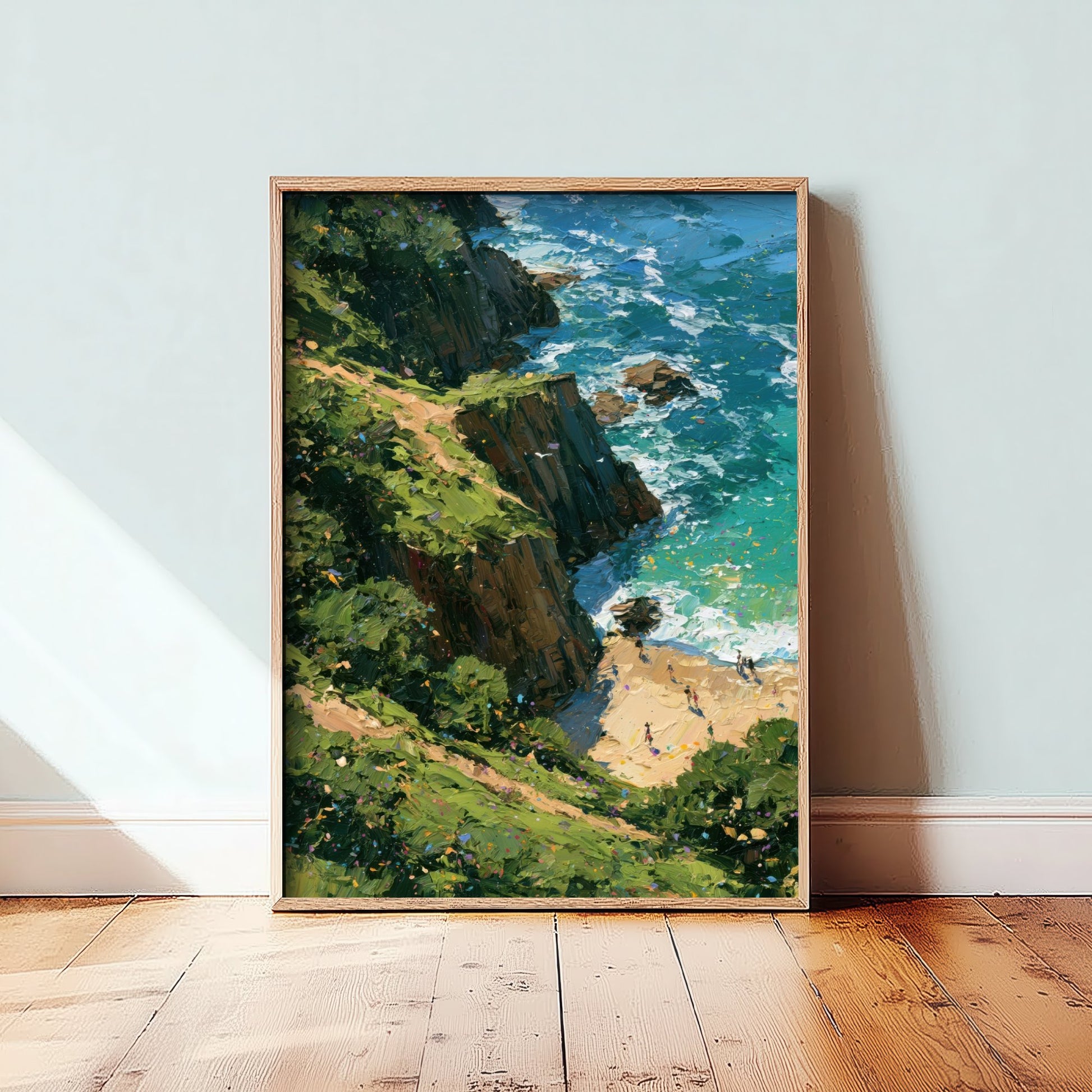 Barafundle Bay Travel Poster - Aerial Beach Art Print - Impasto Beach Painting - Pembrokeshire Panel 1/3