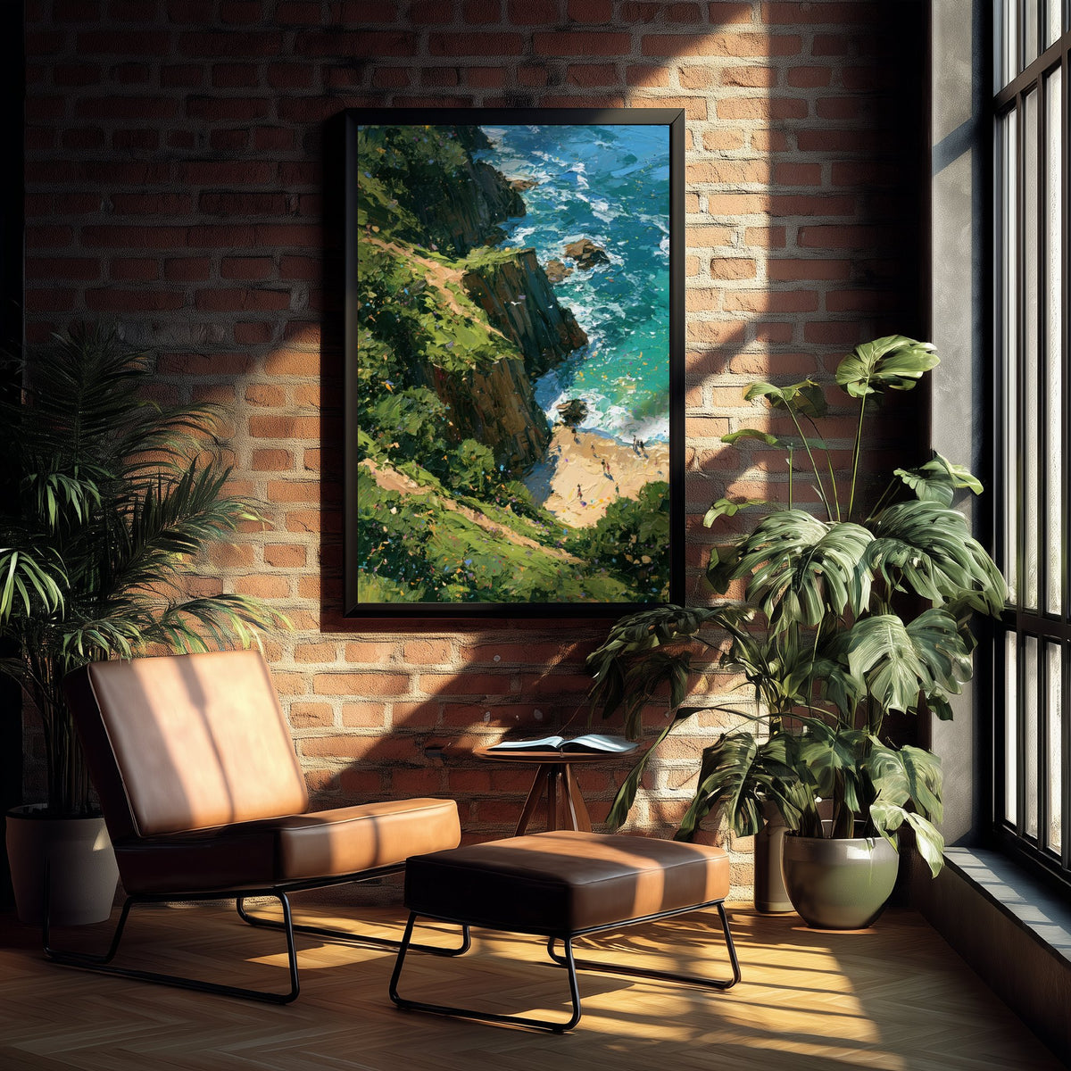 Barafundle Bay Travel Poster - Aerial Beach Art Print - Impasto Beach Painting - Pembrokeshire Panel 1/3