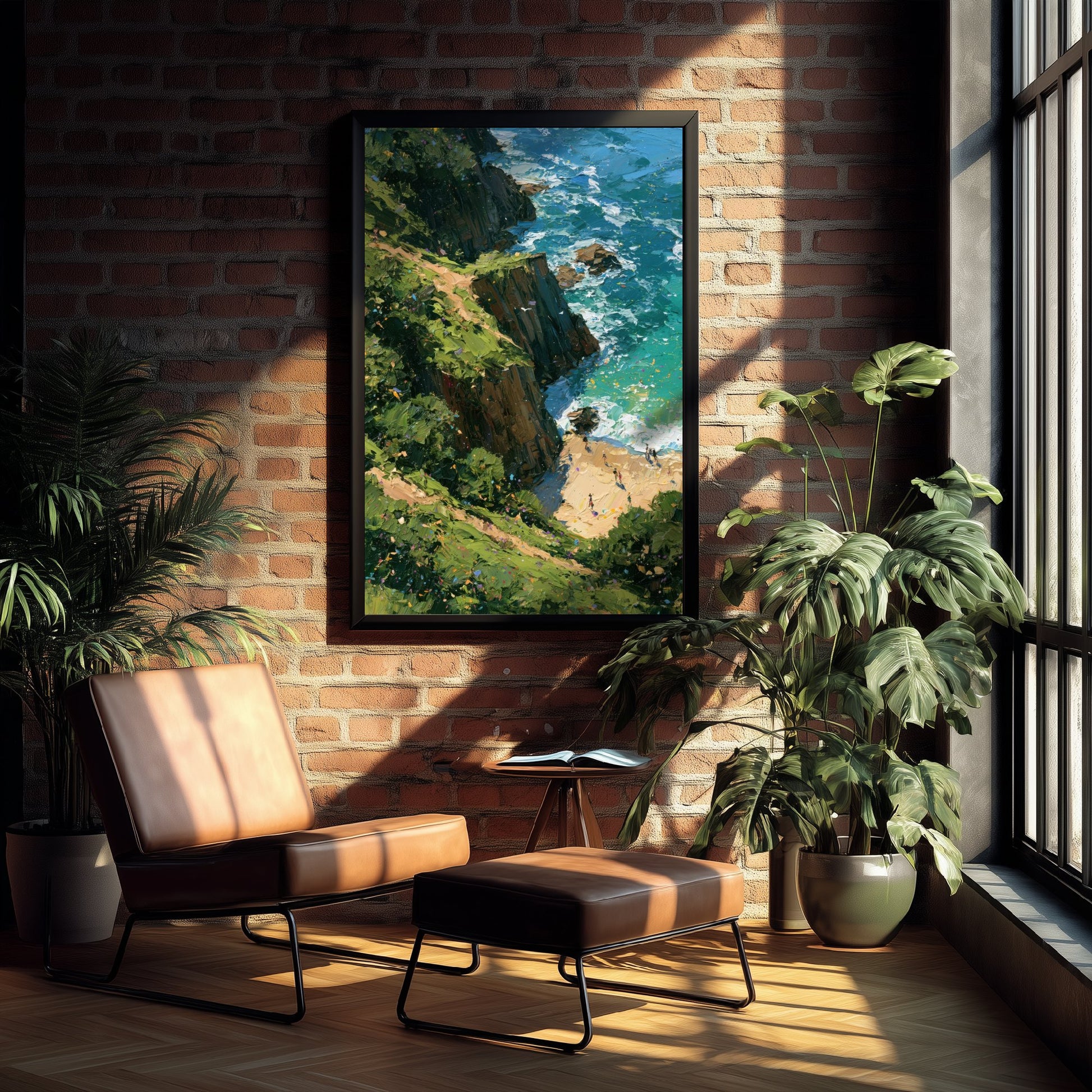 Barafundle Bay Travel Poster - Aerial Beach Art Print - Impasto Beach Painting - Pembrokeshire Panel 1/3