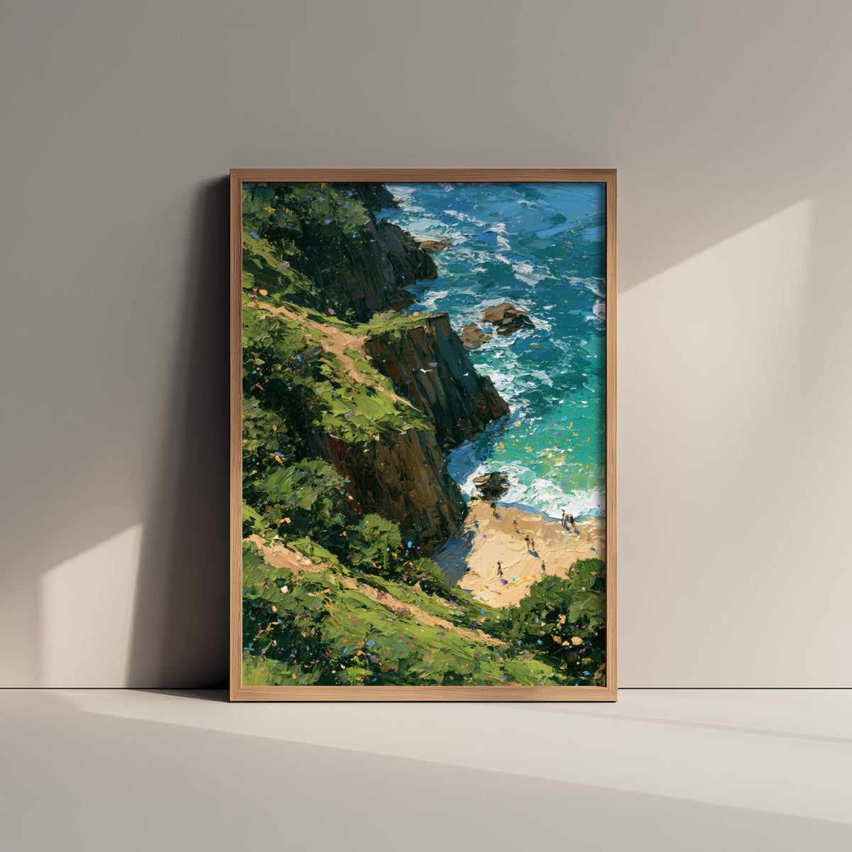 Barafundle Bay Travel Poster - Aerial Beach Art Print - Impasto Beach Painting - Pembrokeshire Panel 1/3