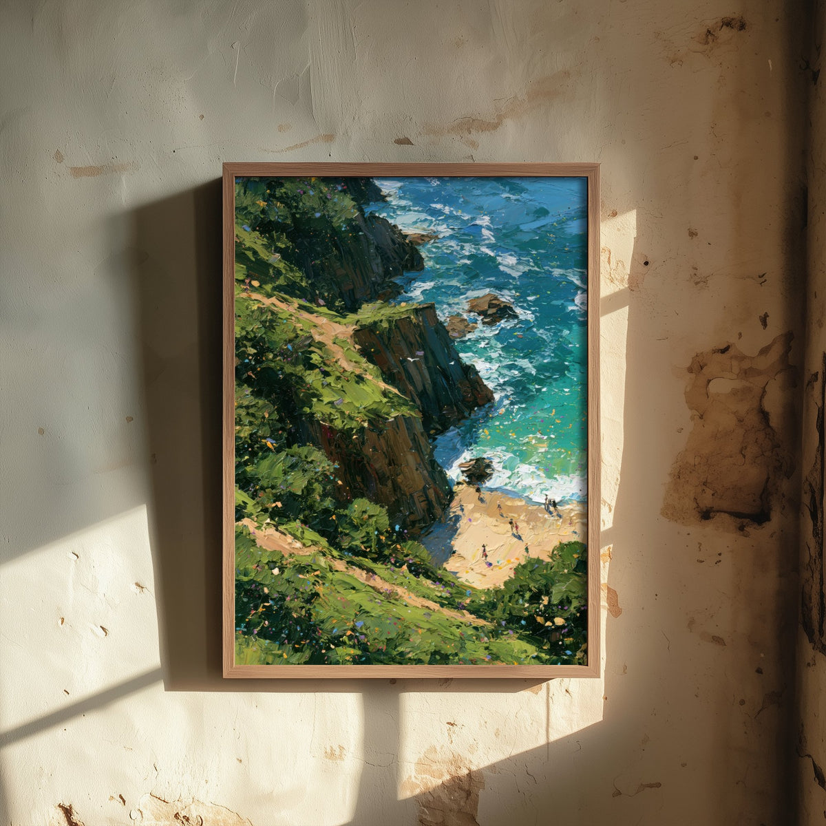 Barafundle Bay Travel Poster - Aerial Beach Art Print - Impasto Beach Painting - Pembrokeshire Panel 1/3