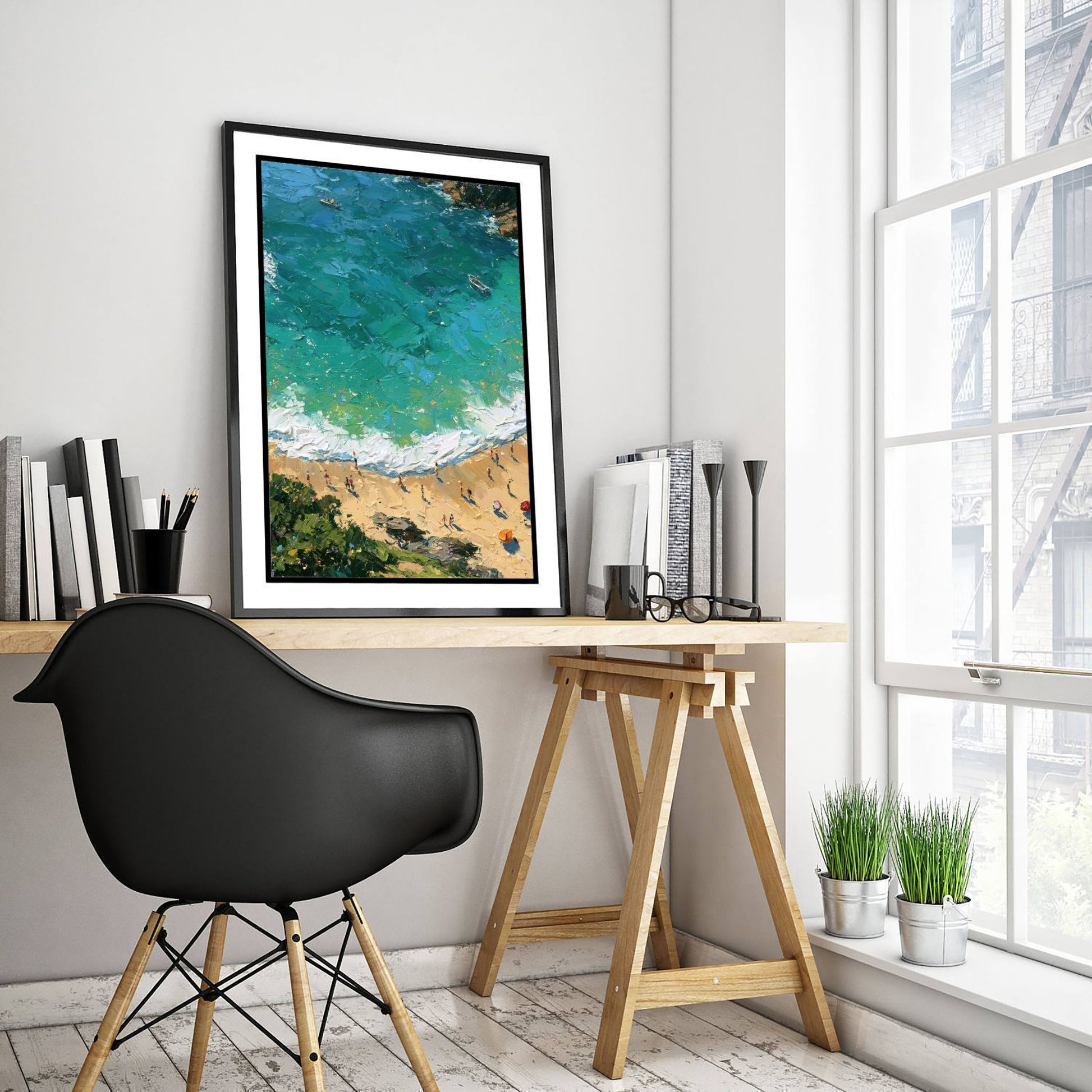 Barafundle Bay Travel Poster - Aerial Beach Art Print - Impasto Beach Painting - Pembrokeshire Panel 2/3