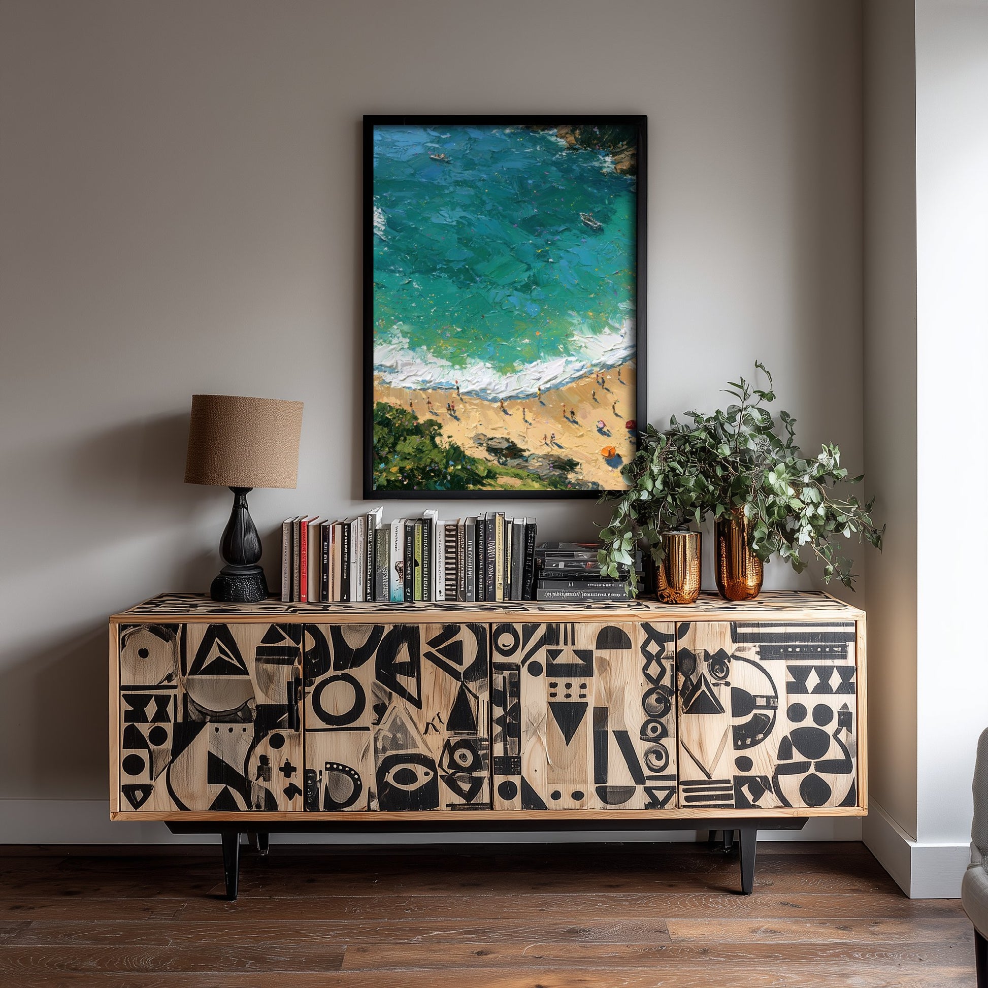 Barafundle Bay Travel Poster - Aerial Beach Art Print - Impasto Beach Painting - Pembrokeshire Panel 2/3