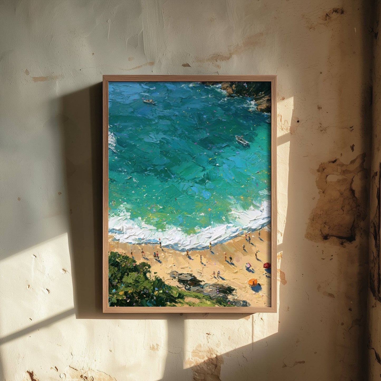 Barafundle Bay Travel Poster - Aerial Beach Art Print - Impasto Beach Painting - Pembrokeshire Panel 2/3