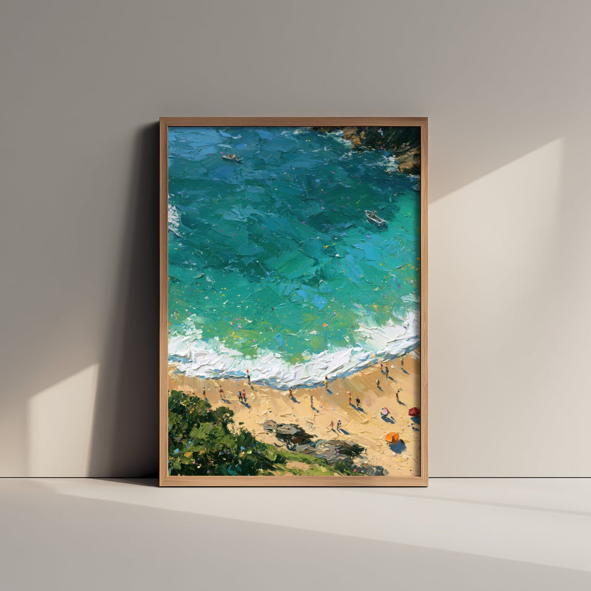 Barafundle Bay Travel Poster - Aerial Beach Art Print - Impasto Beach Painting - Pembrokeshire Panel 2/3