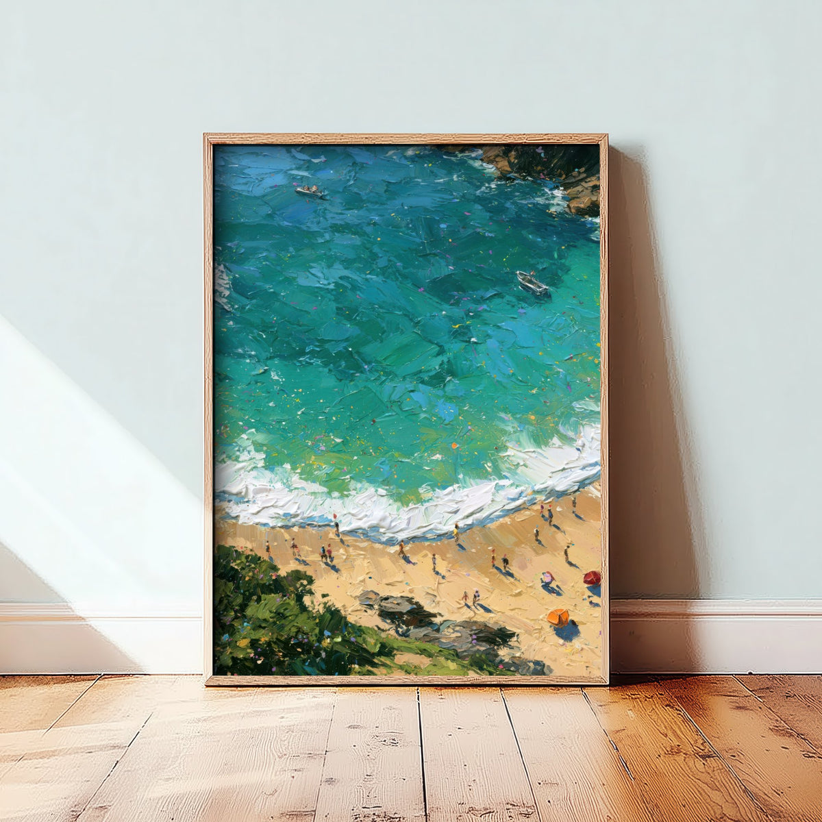 Barafundle Bay Travel Poster - Aerial Beach Art Print - Impasto Beach Painting - Pembrokeshire Panel 2/3