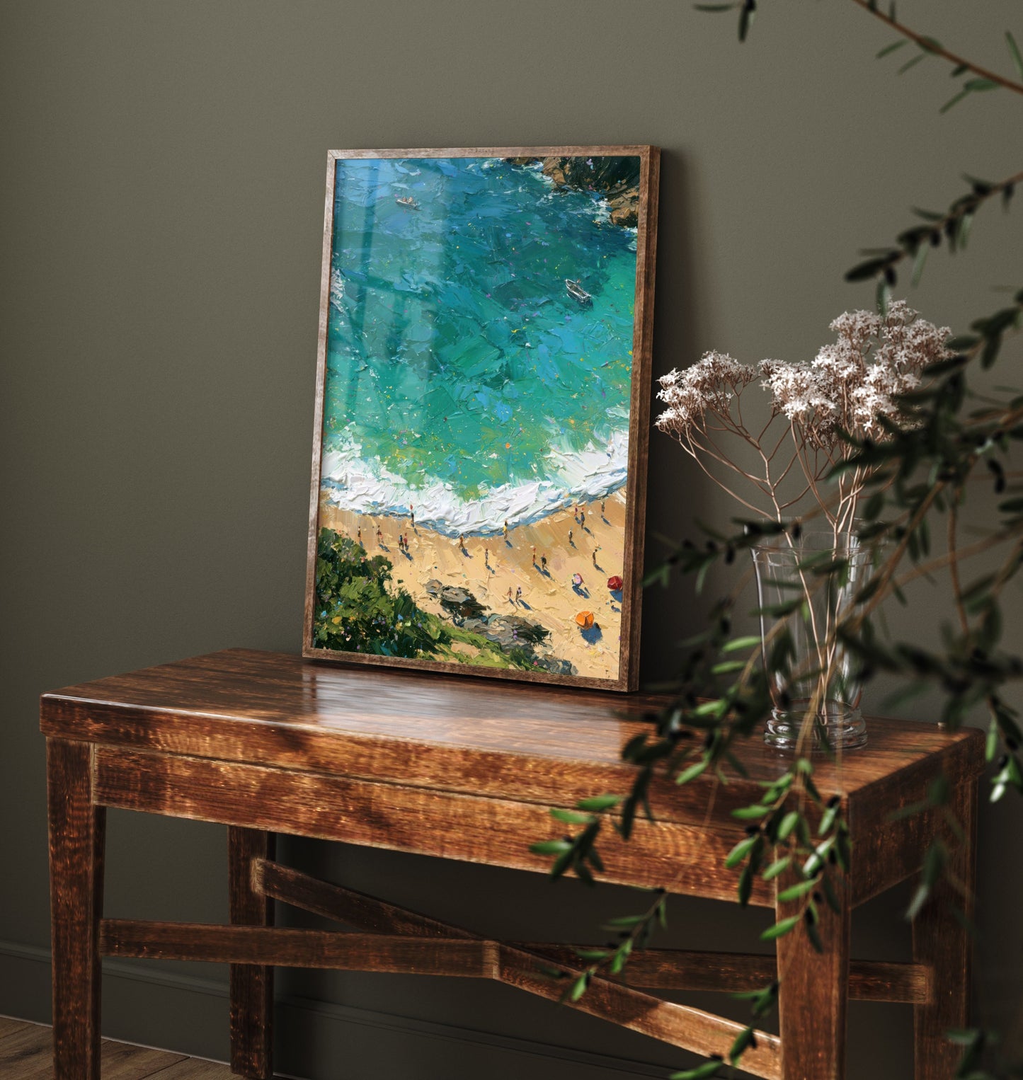 Barafundle Bay Travel Poster - Aerial Beach Art Print - Impasto Beach Painting - Pembrokeshire Panel 2/3