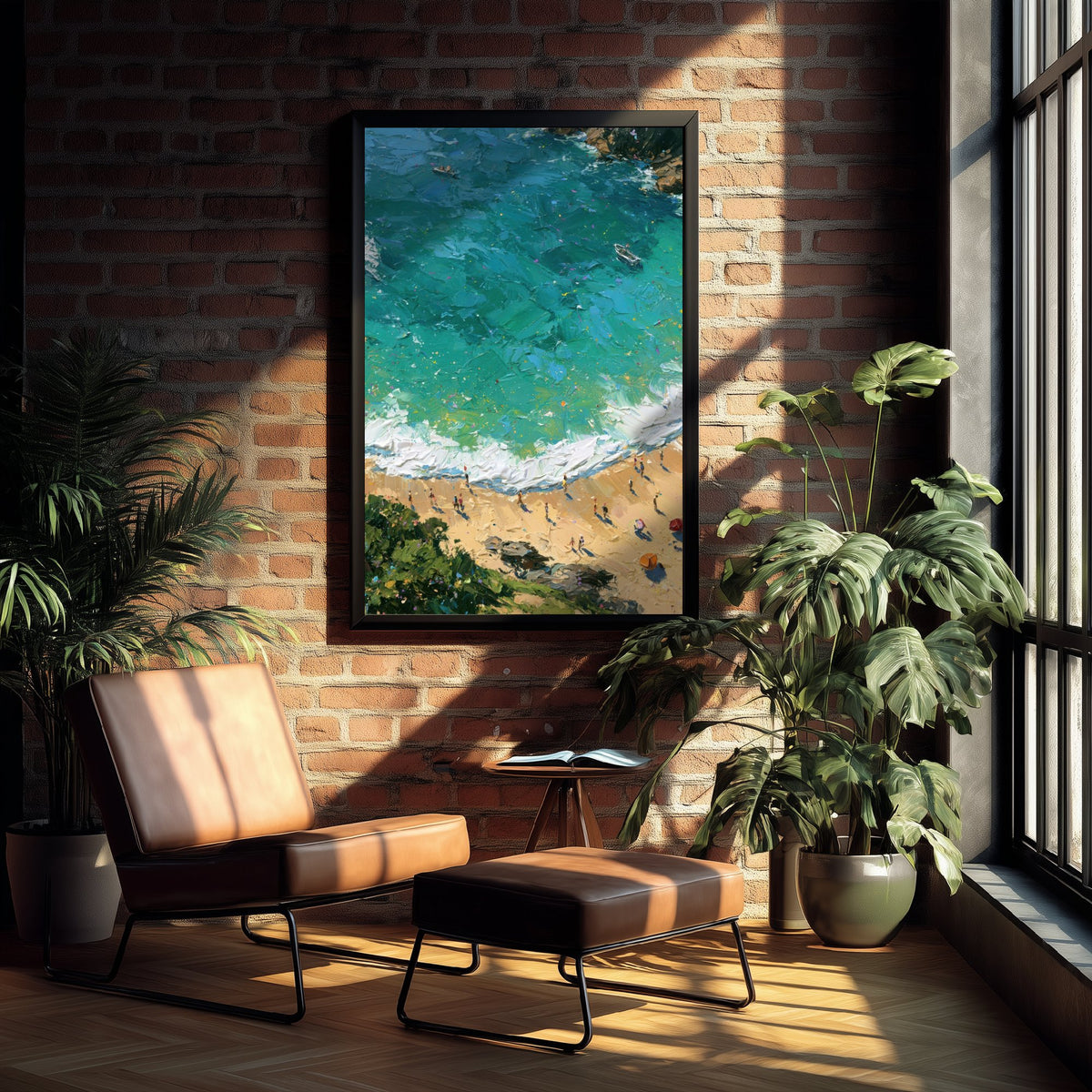 Barafundle Bay Travel Poster - Aerial Beach Art Print - Impasto Beach Painting - Pembrokeshire Panel 2/3