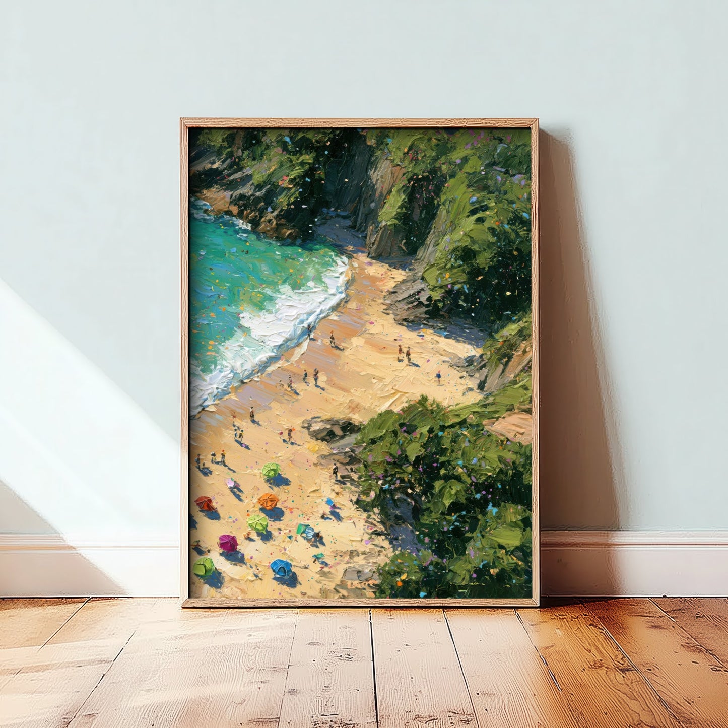 Barafundle Bay Travel Poster - Aerial Beach Art Print - Impasto Beach Painting - Pembrokeshire Panel 3/3
