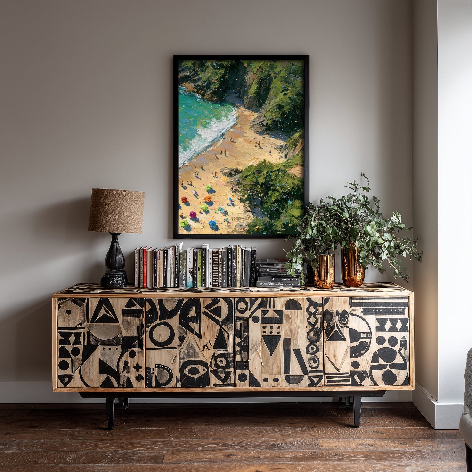 Barafundle Bay Travel Poster - Aerial Beach Art Print - Impasto Beach Painting - Pembrokeshire Panel 3/3