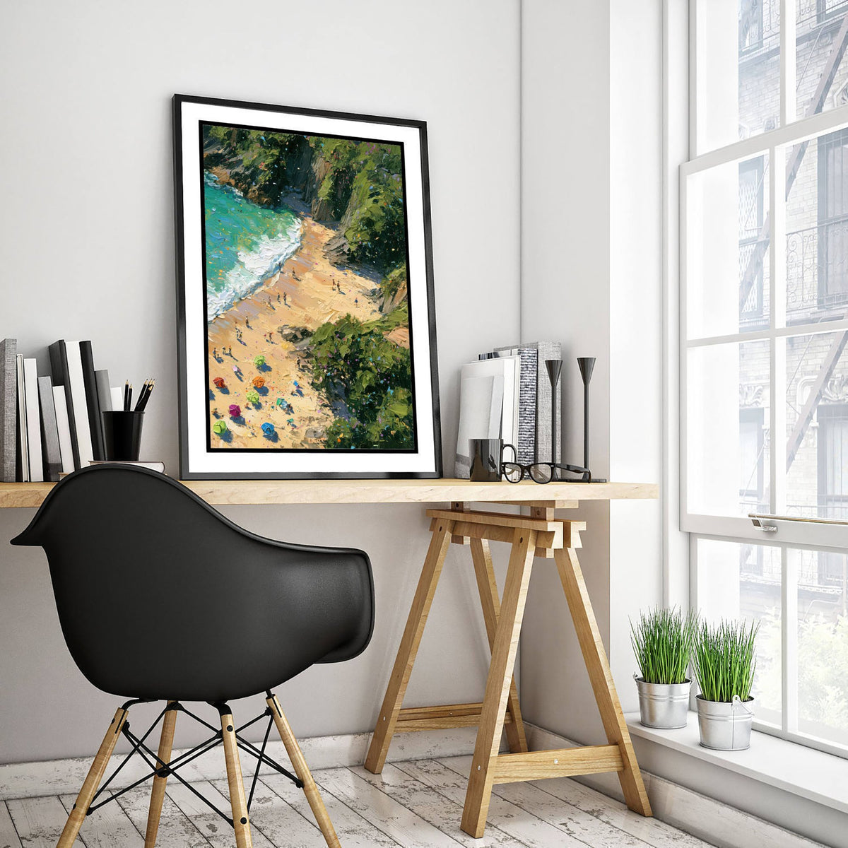 Barafundle Bay Travel Poster - Aerial Beach Art Print - Impasto Beach Painting - Pembrokeshire Panel 3/3