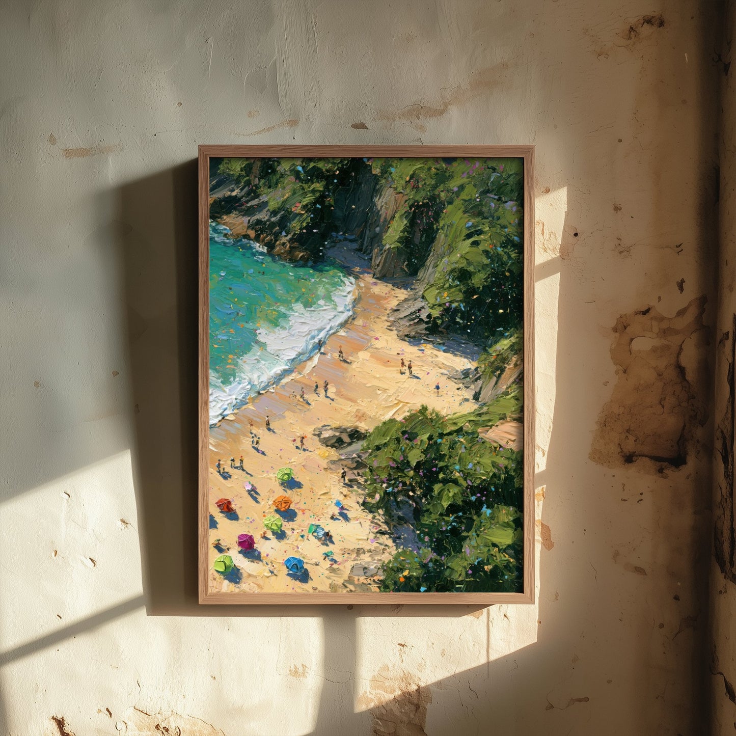 Barafundle Bay Travel Poster - Aerial Beach Art Print - Impasto Beach Painting - Pembrokeshire Panel 3/3