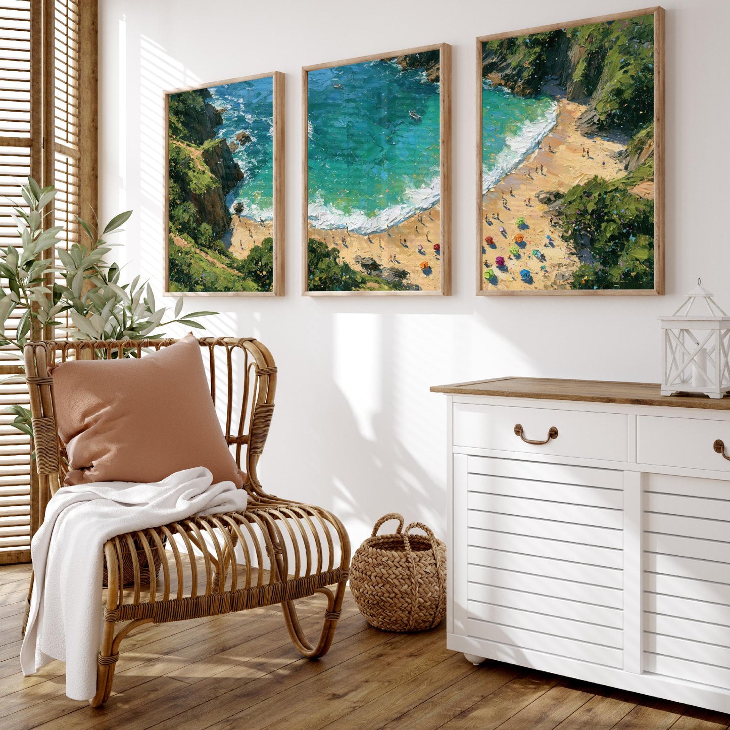Set of Three Barafundle Bay Prints - Aerial Coastal Oil Painting Posters - Colourful Seaside Wall Art - Wales