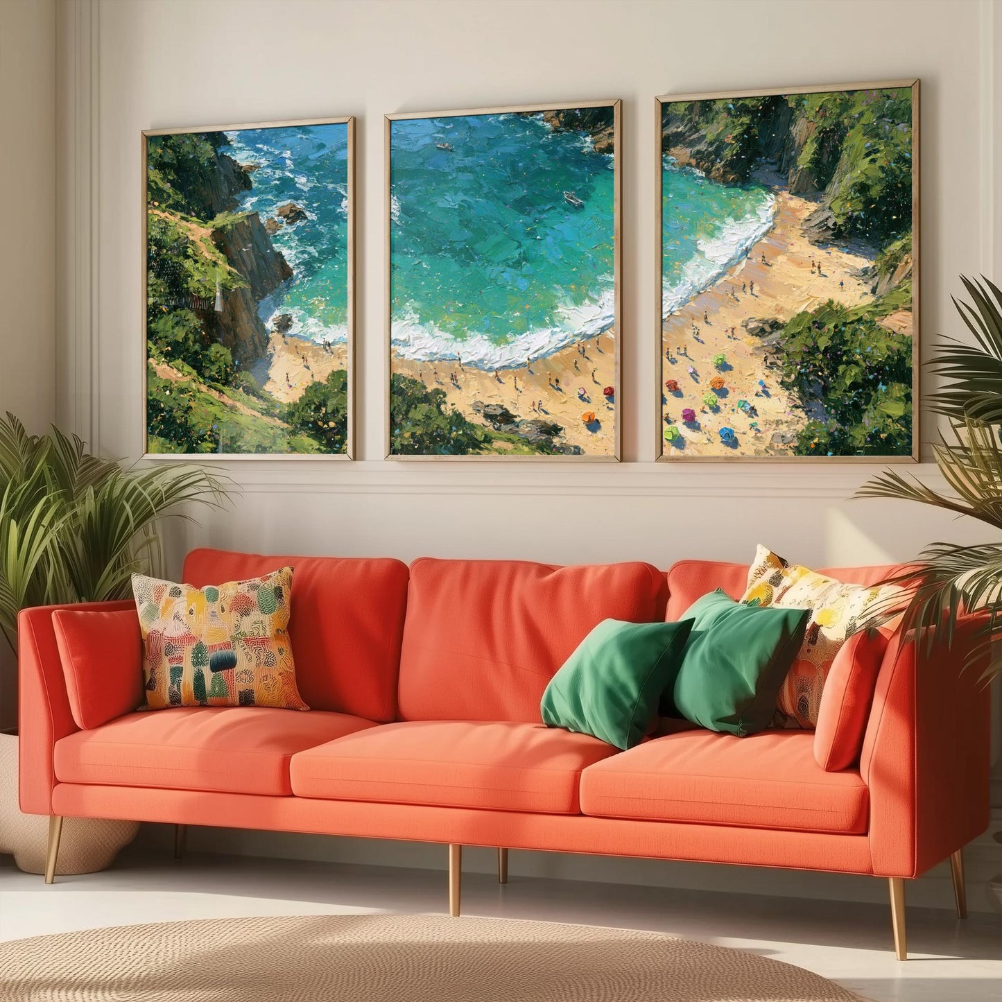 Set of Three Barafundle Bay Prints - Aerial Coastal Oil Painting Posters - Colourful Seaside Wall Art - Wales