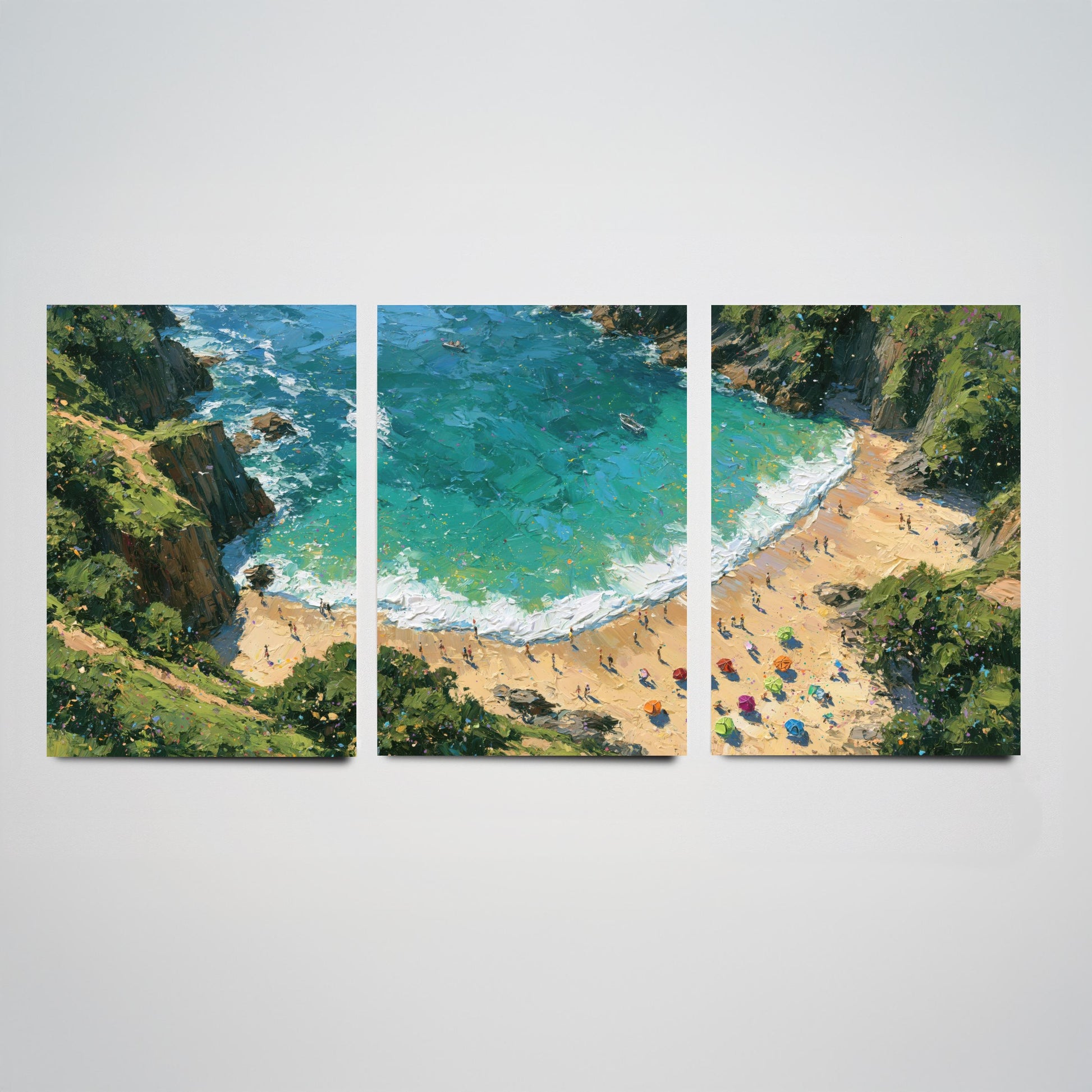 Set of Three Barafundle Bay Prints - Aerial Coastal Oil Painting Posters - Colourful Seaside Wall Art - Wales
