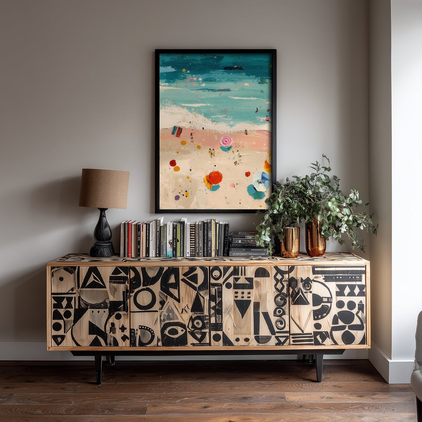 Blackpool Beach Travel Poster - Aerial Beach Art Print - Impasto Beach Painting - Lancashire Panel 1/3