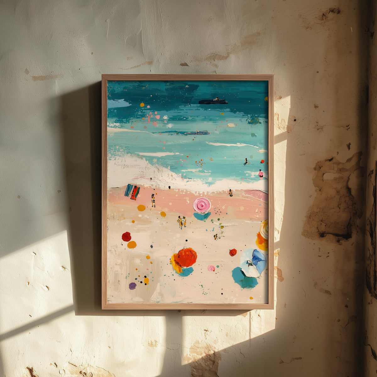 Blackpool Beach Travel Poster - Aerial Beach Art Print - Impasto Beach Painting - Lancashire Panel 1/3